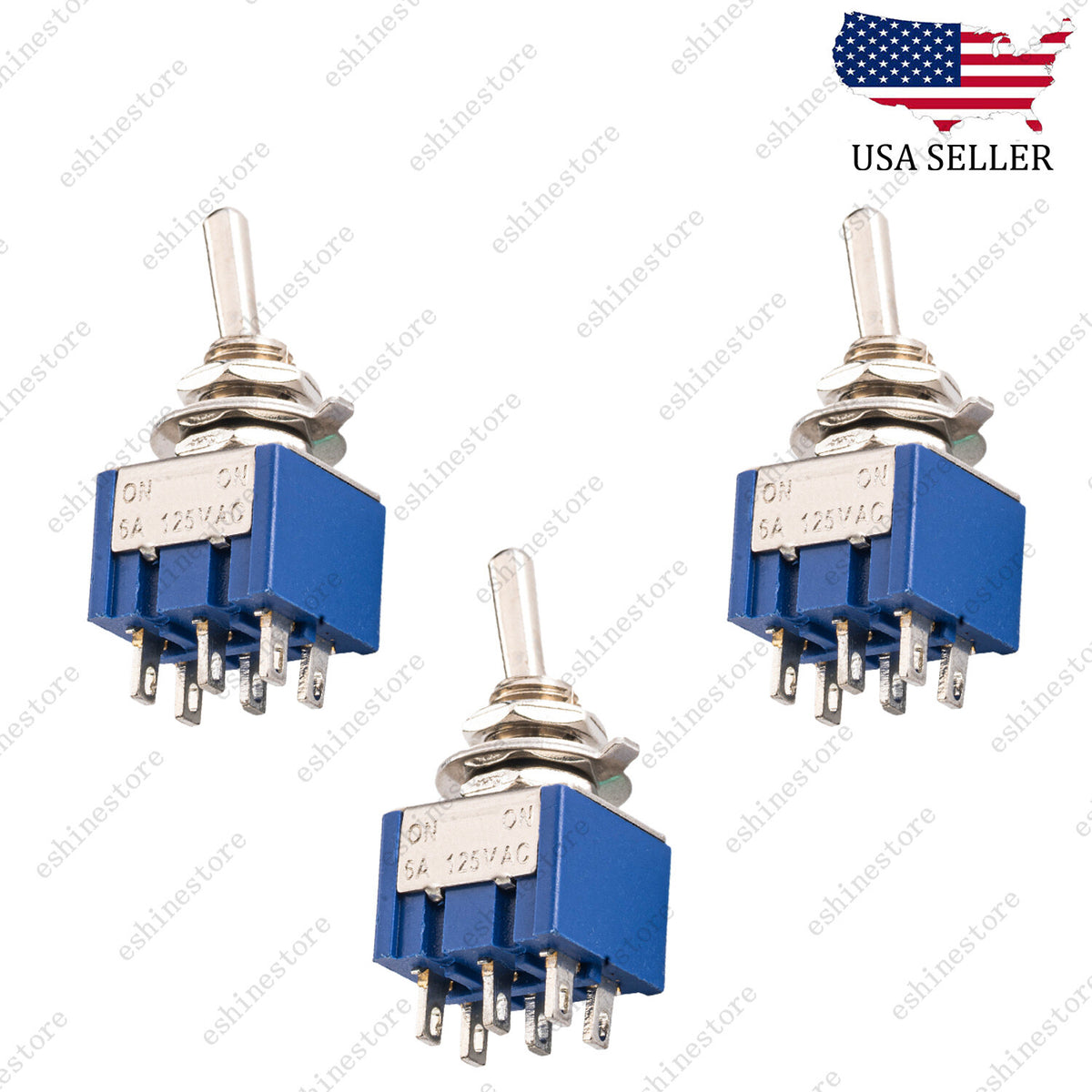 3 Pcs DPDT Blue 2 Way 6 Pin ON ON Guitar Mini Toggle Switch Car/Boat Switches