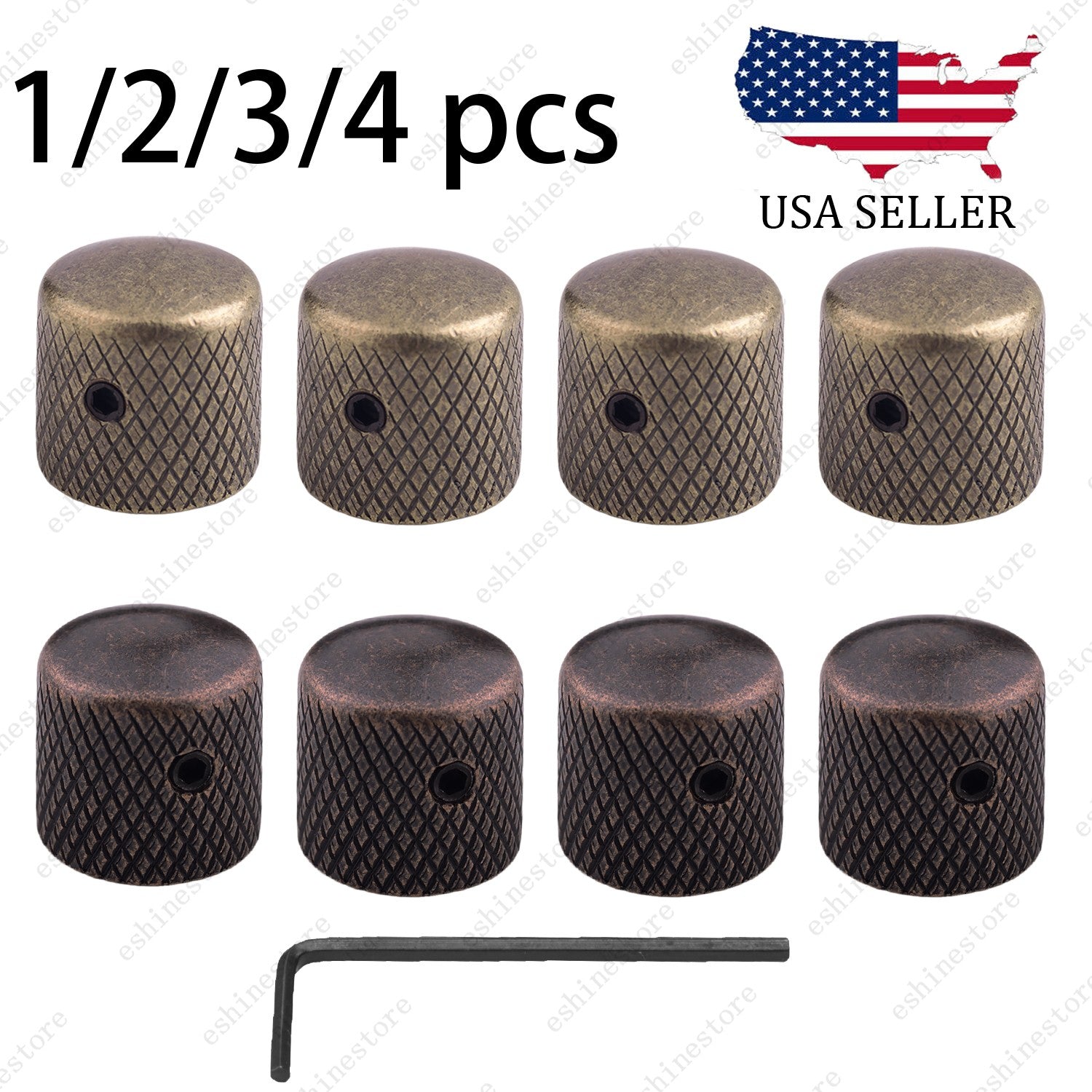 1/2/3/4 pcs Metal Electric Bass Guitar Volume Tone Control Dome Knobs-18 Splines