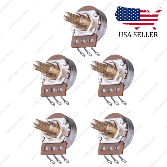 5pcs B250K Guitar Potentiometers Brass 15mm Short Shaft Pot US 24 Spline Fine
