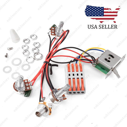 Guitar Wiring Harness Set Prewired 5-Way 2T1V A/B500K Pots for Stratocaster