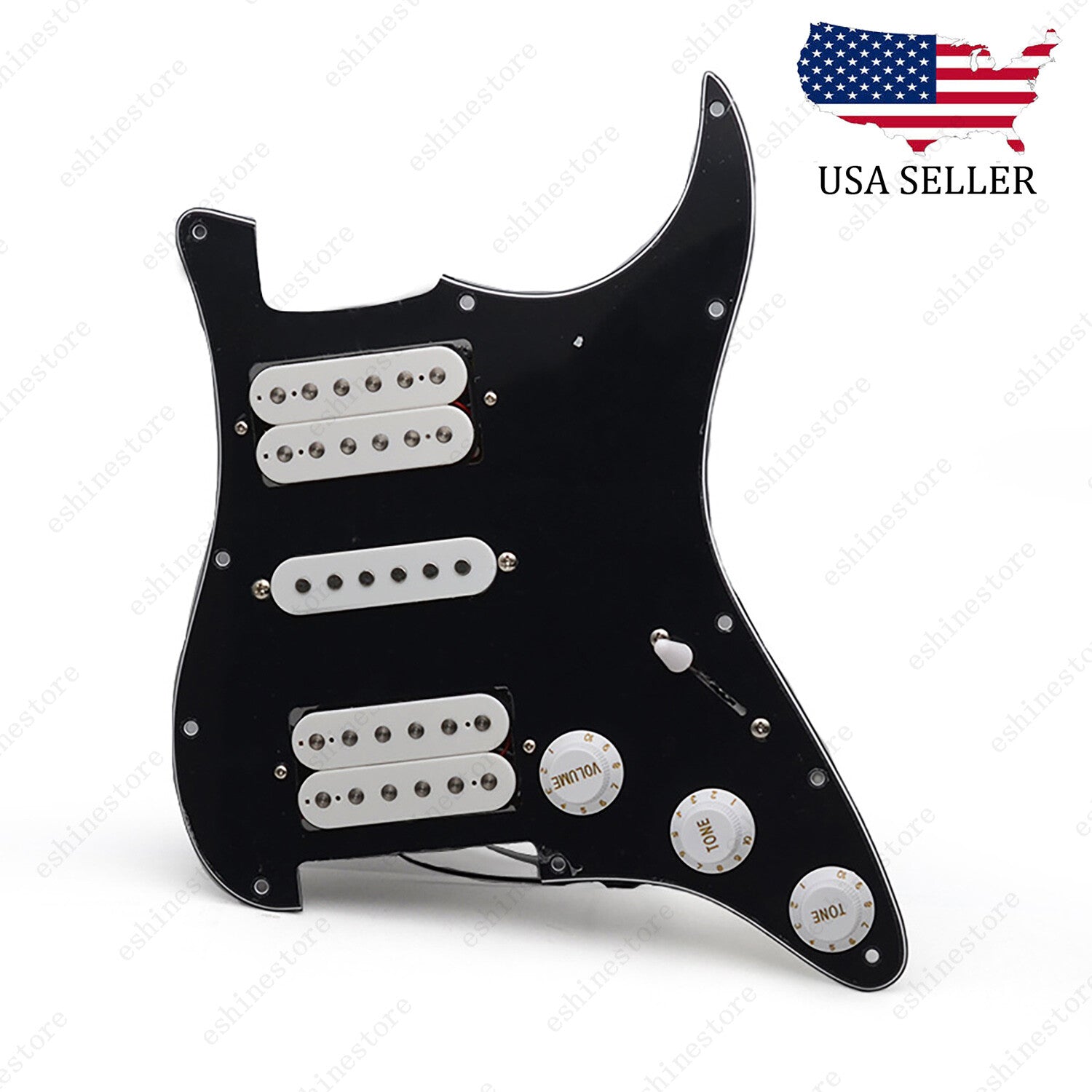 Loaded Strat Pickguard Prewired HSH Pickguard with Ceramic Pickups Black-White