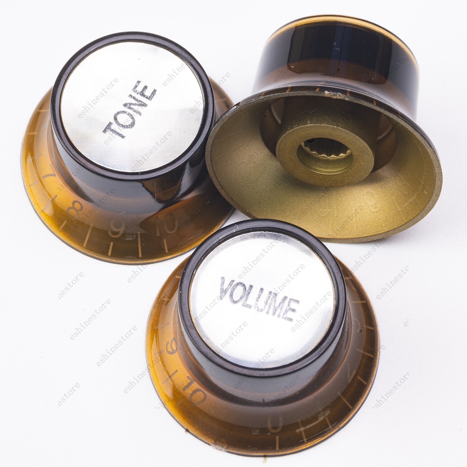 4x LP 60 Guitar Reflector Amber Knobs Gold/Silver Top Hat Knobs For Les Paul SG