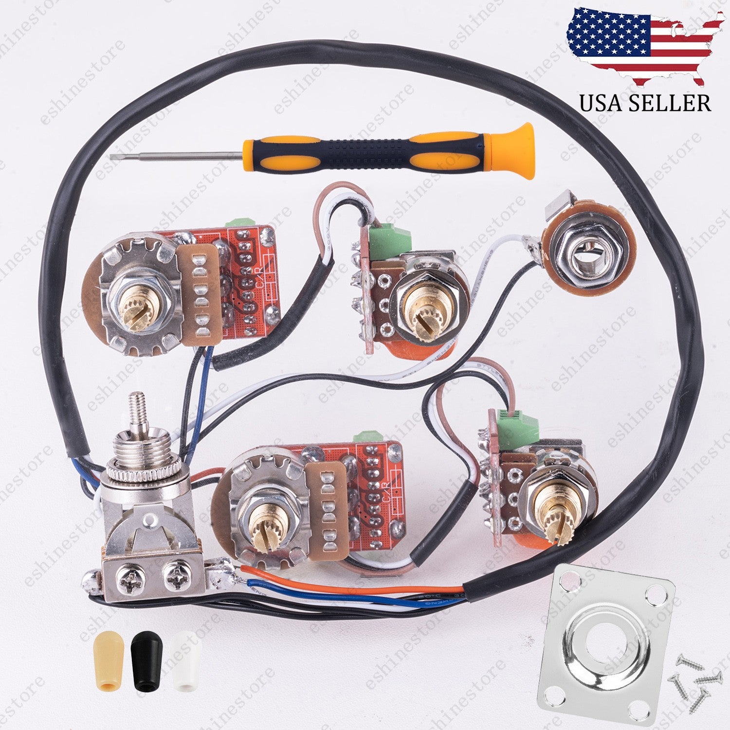 Solderless Prewired Harness 3-Way Switch A/B500K Push-Push Pot Coil Split for LP