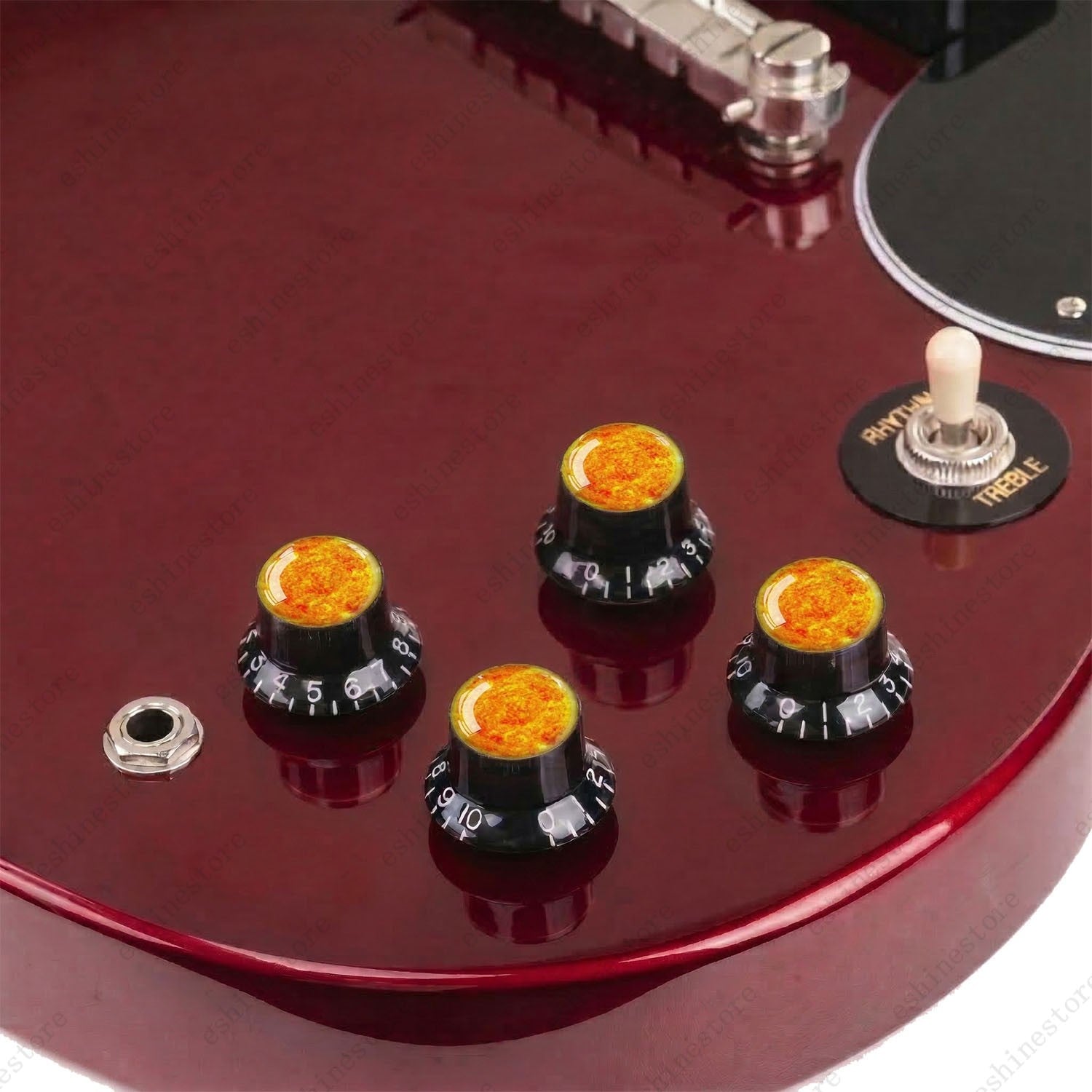 Guitar Reflector Knobs w/ Sun Pattern Design Cap Top Hat Knobs for Les Paul SG