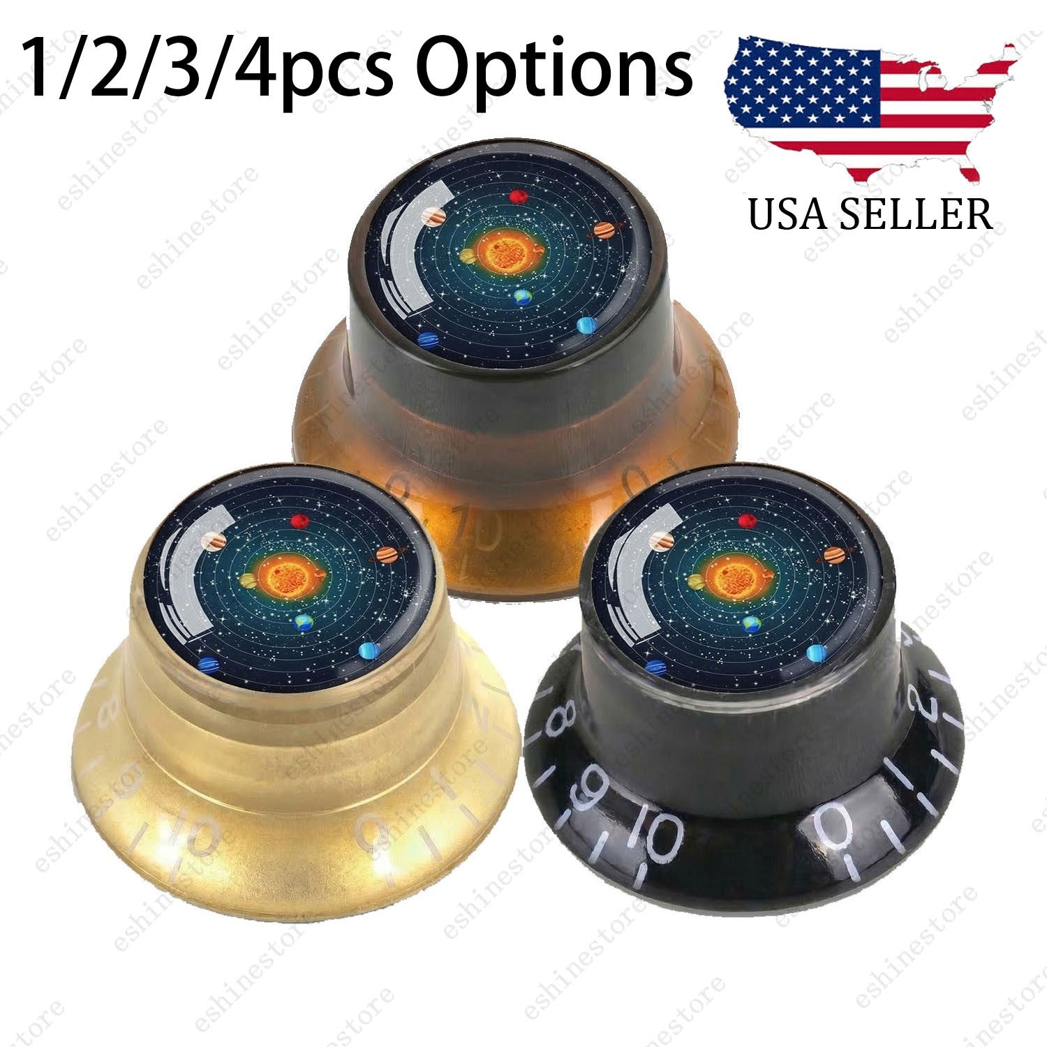 Guitar Reflector Knobs w/ Solar System Design Cap Top Hat Knobs for Les Paul SG