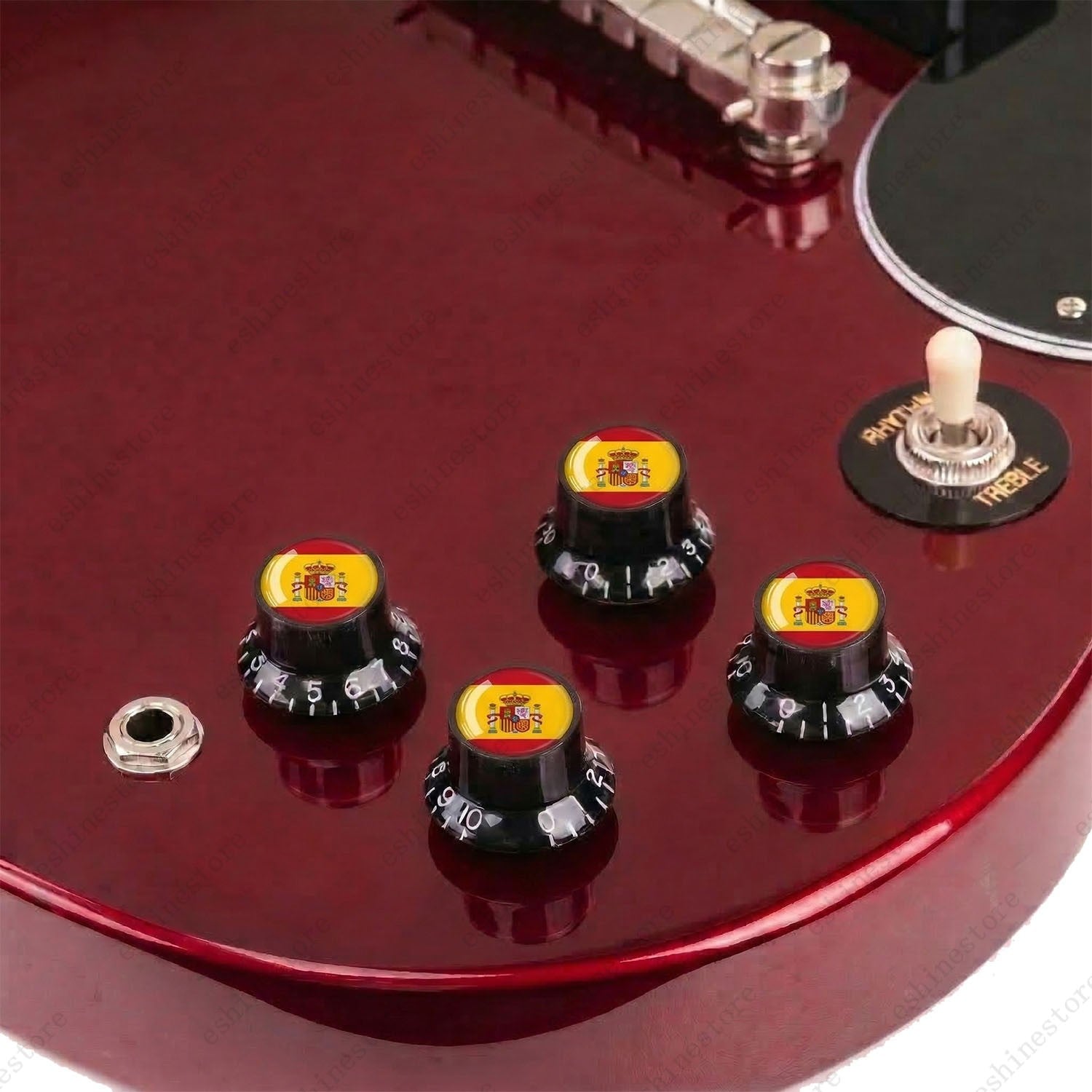 Guitar Reflector Knobs w/ Spanish Flag Design Cap Top Hat Knobs for Les Paul SG