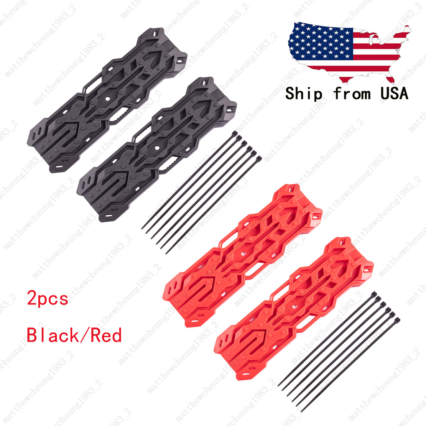 2pcs Light Plastic Recovery Board for RC Car-1/8 1/10, Black/Red, 141.5x42.5mm