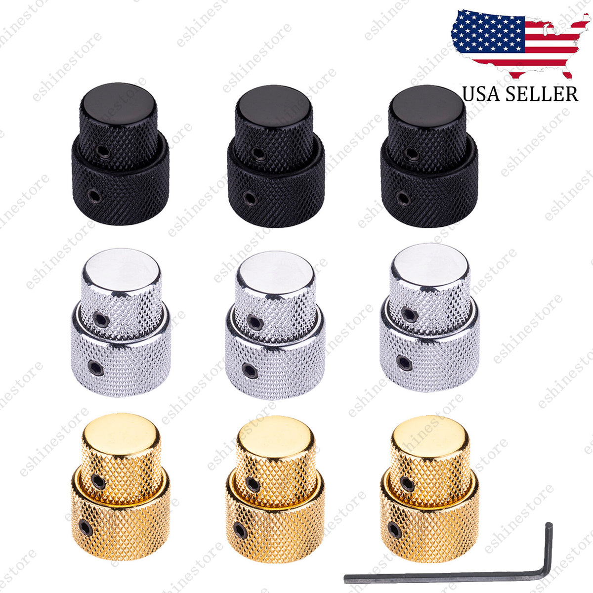 3Pcs Metal Dual Concentric Stacked Control Knobs for Electric Bass Guitars