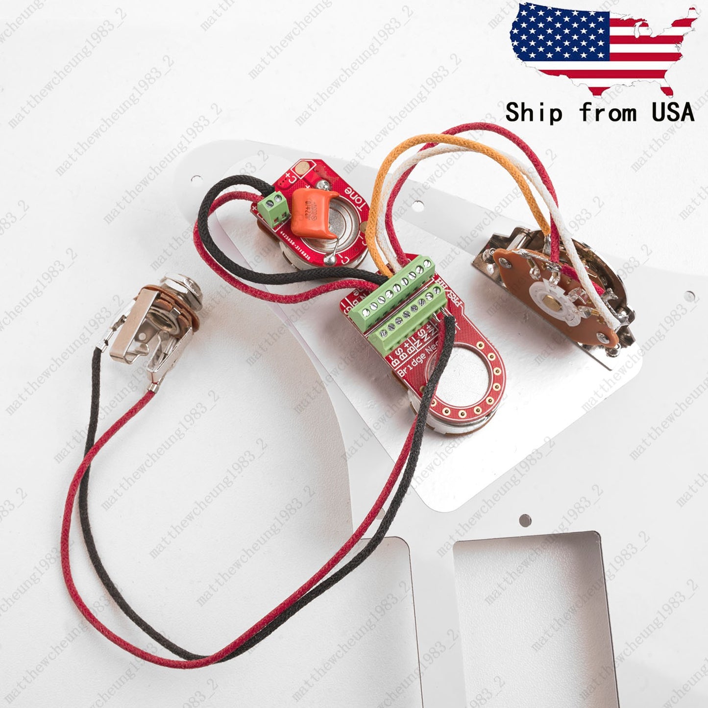 Solderless HH Wiring Harness Brass Pots 3-Way Switch for Stratocaster Guitar