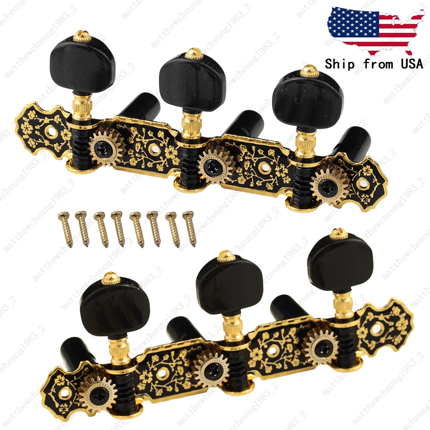 3Left + 3Right Guitar Tuner Machine 1:18 Ratio for Classical Guitar - Black&Gold