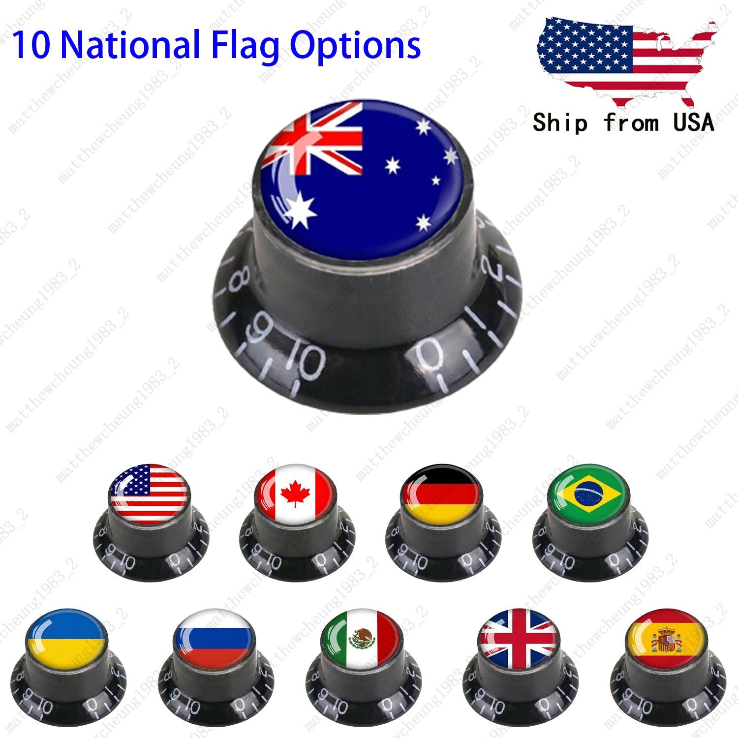 4Pcs Black Guitar Reflector Knos For Les Paul SG -10 National Flag Options