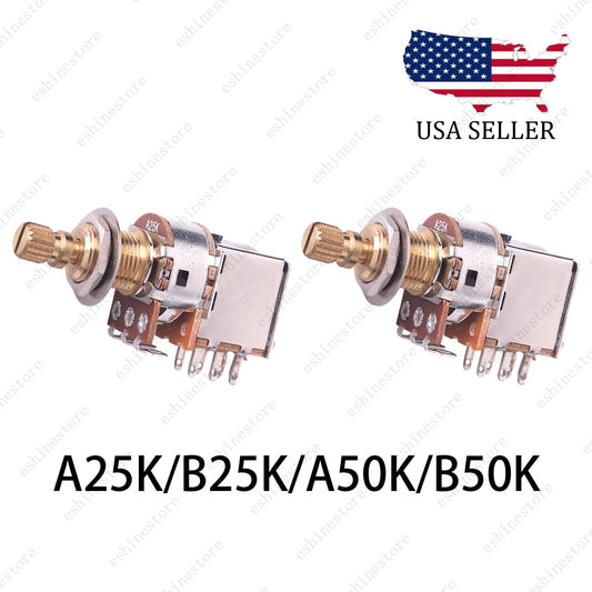 2 PCS Full Brass 18MM Long Shaft Pots Push-Push Switch A25K/B25K/A50K/B50K