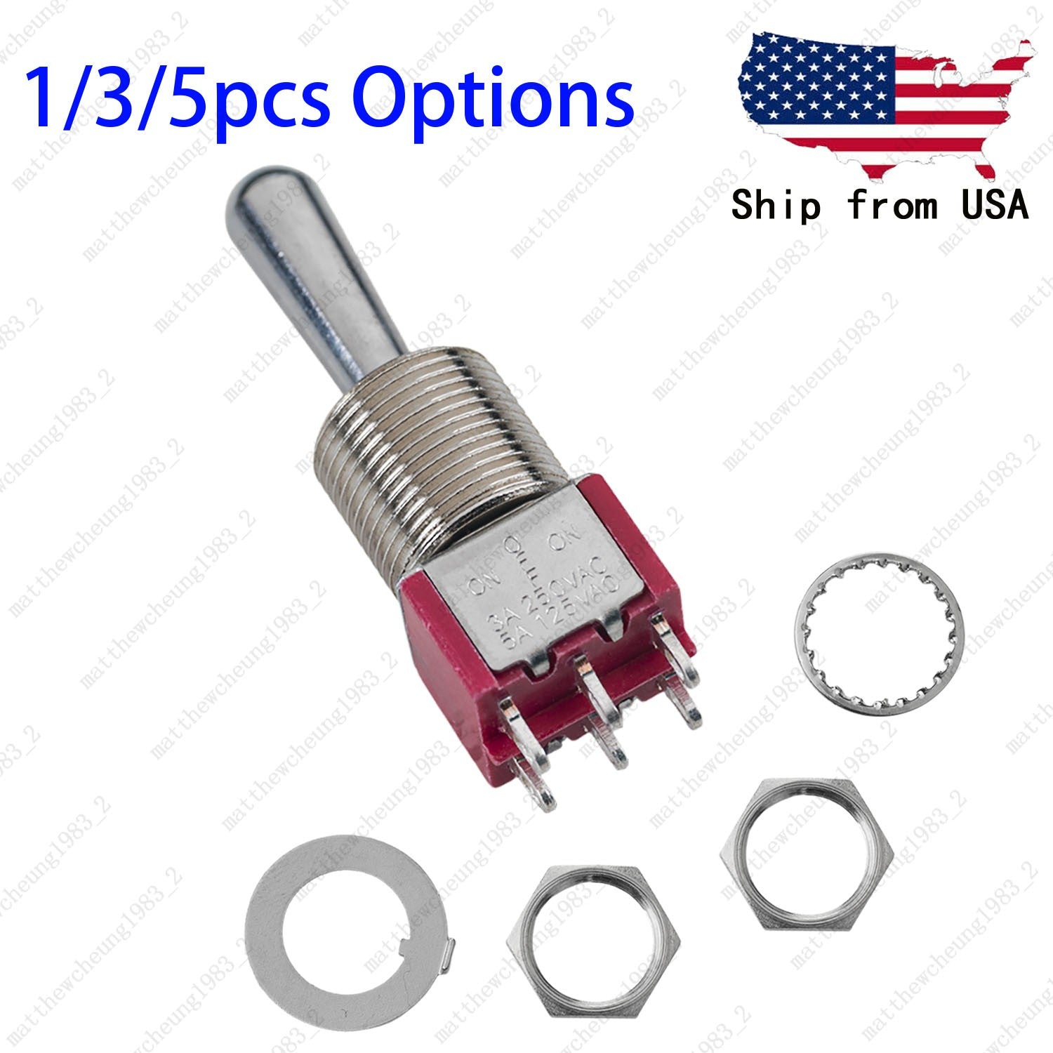 1/3/5 x Guitar/AMP Fat Bat Toggle Switch DPDT 6Pin 3-Position ON-OFF-ON Sealed