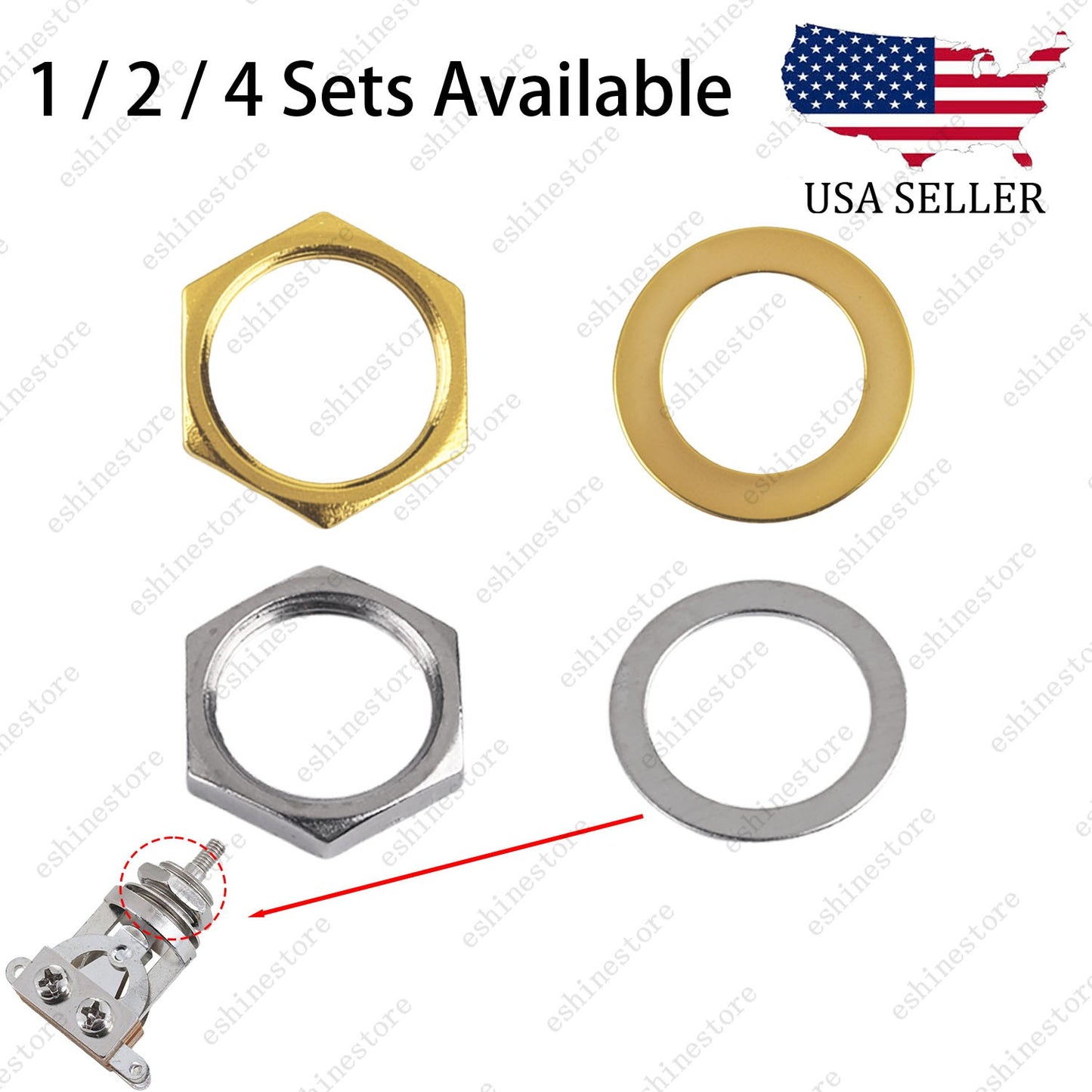 1/2/4pcs M12x1.0 Threaded Nut & Washer for Guitar 3-Way Guitar Toggle Switch