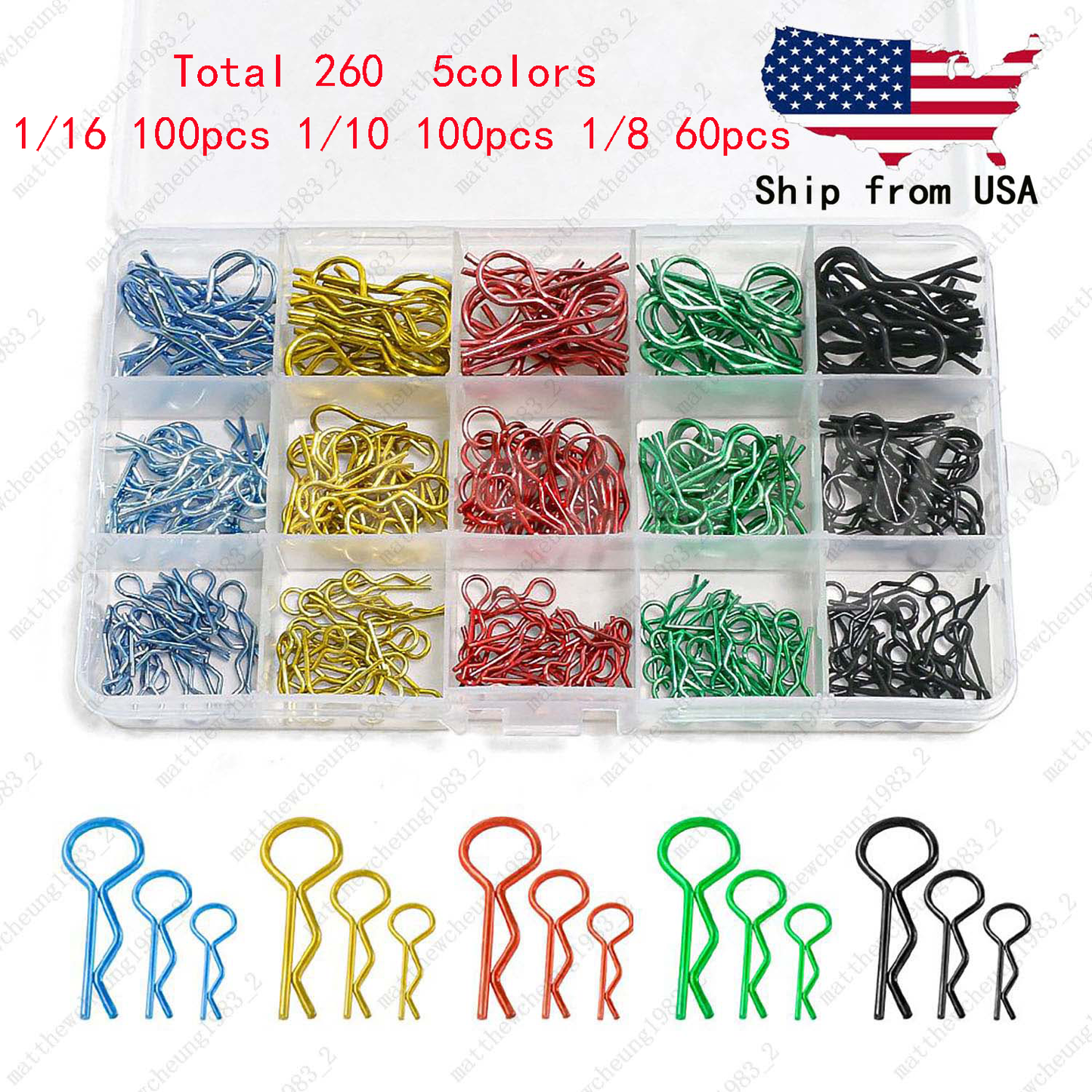 5-Color Universal RC R-Clips (1 Box) - 3 Sizes (17/24/34mm), Fit Most RC Cars