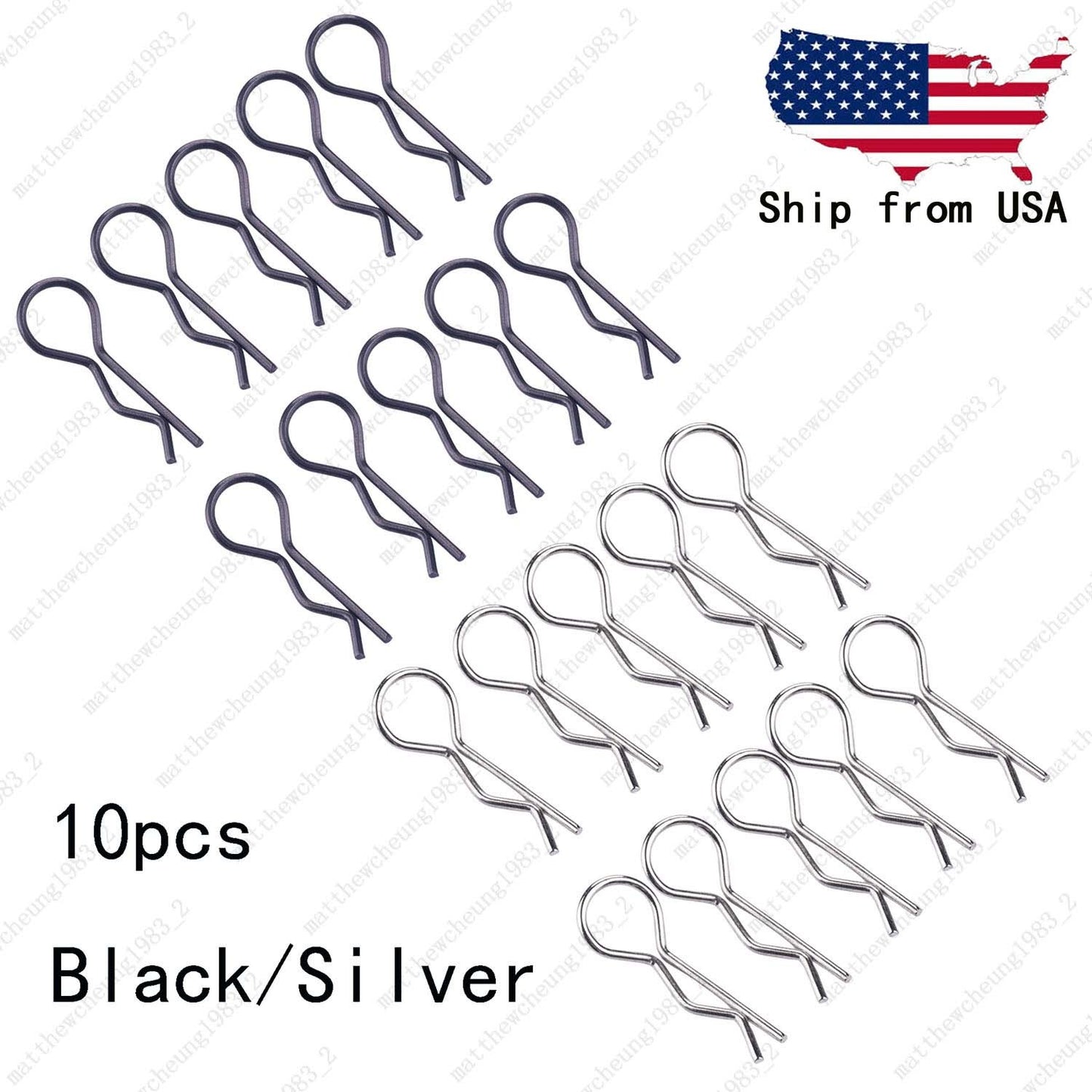 30mm×13mm 10-Pack 1:8 RC Metal R-Clips Black/Silver – Reliable RC Fasteners