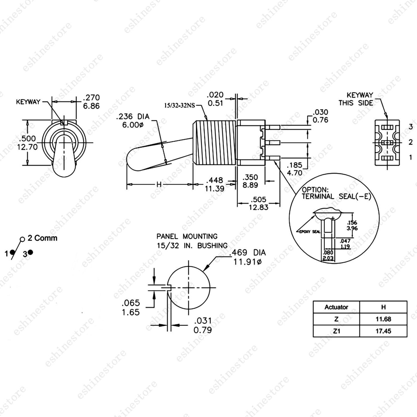 1/3/5 PCS Guitar/AMP Fat Bat Toggle Switch SPDT 3 Pin 2-Way ON ON Sealed - RED