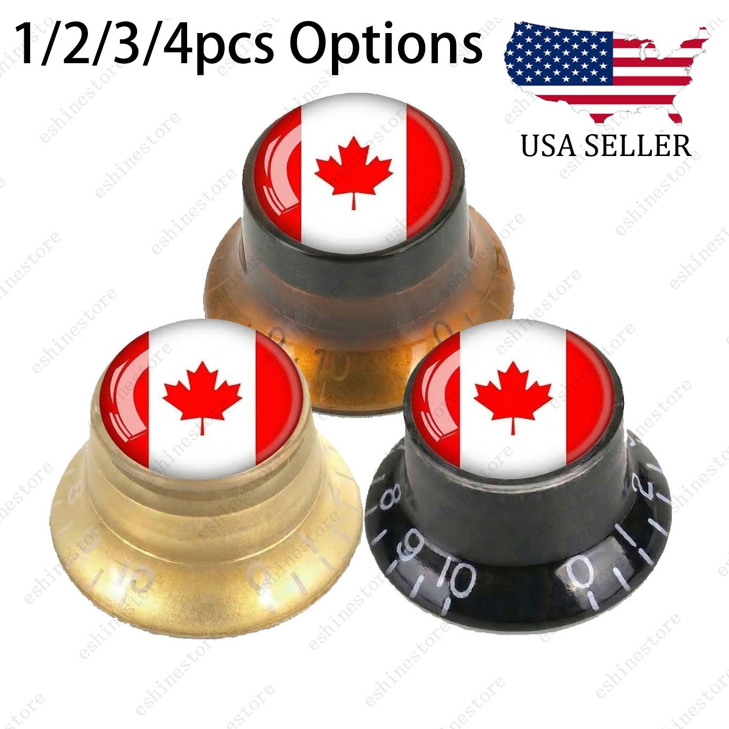 Guitar Reflector Knobs w/ Canada Flag Design Cap Top Hat Knobs for Les Paul SG