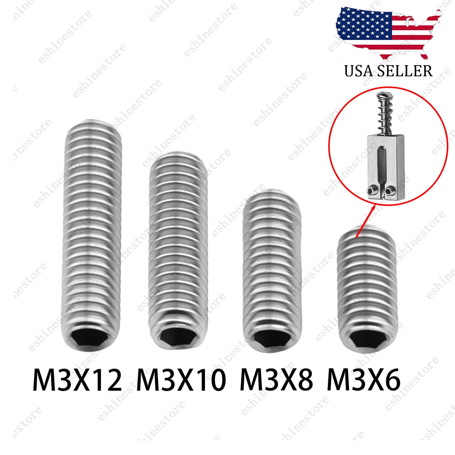 M3x6-12mm Guitar Bridge Height Adjustment Screws 12pcs - Chrome Stainless Steel