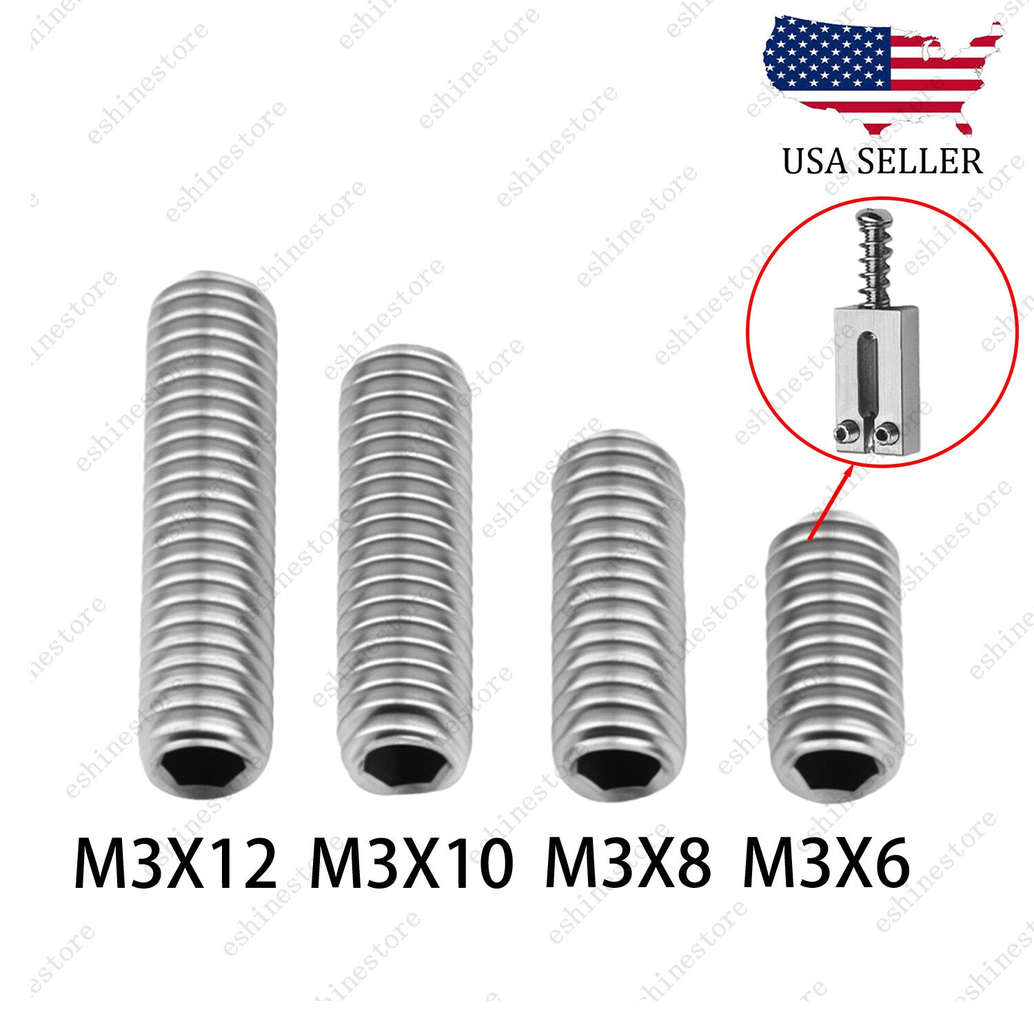 M3x6-12mm Guitar Bridge Height Adjustment Screws 12pcs - Chrome Stainless Steel