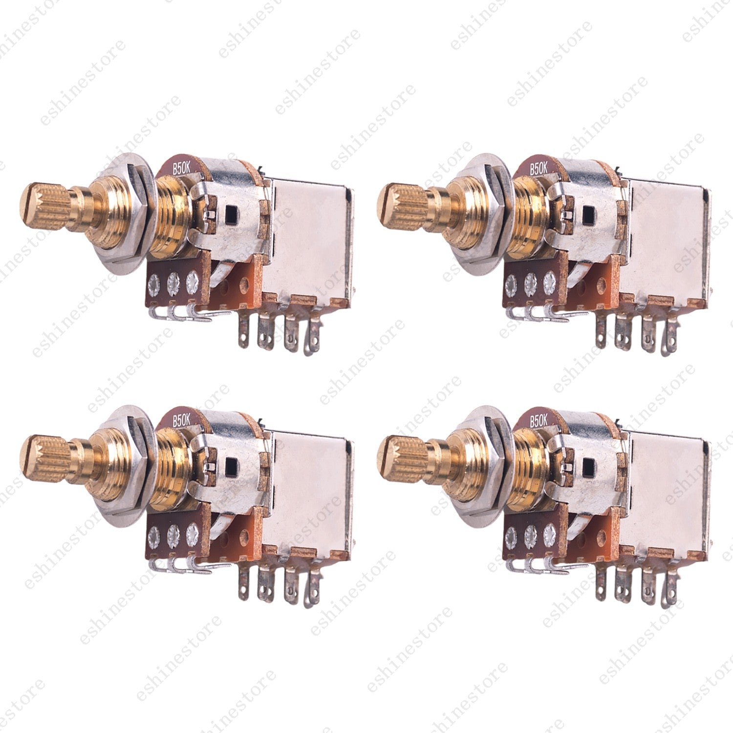4x 18-Split Brass Long Shaft Pot Push-Push Switch A/B25/50K/ For Active Pickup