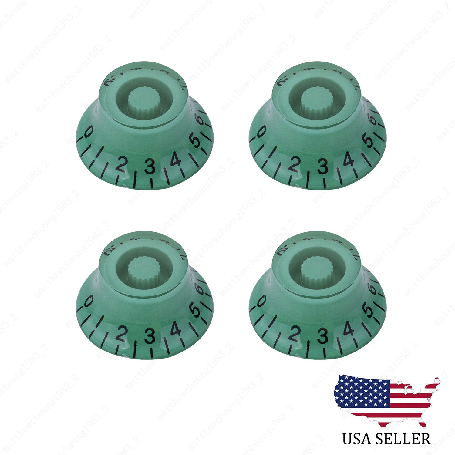 4x Guitar Bell Knobs 18 Fine Spline Top Hat  Knobs for SG Les Paul Green Black