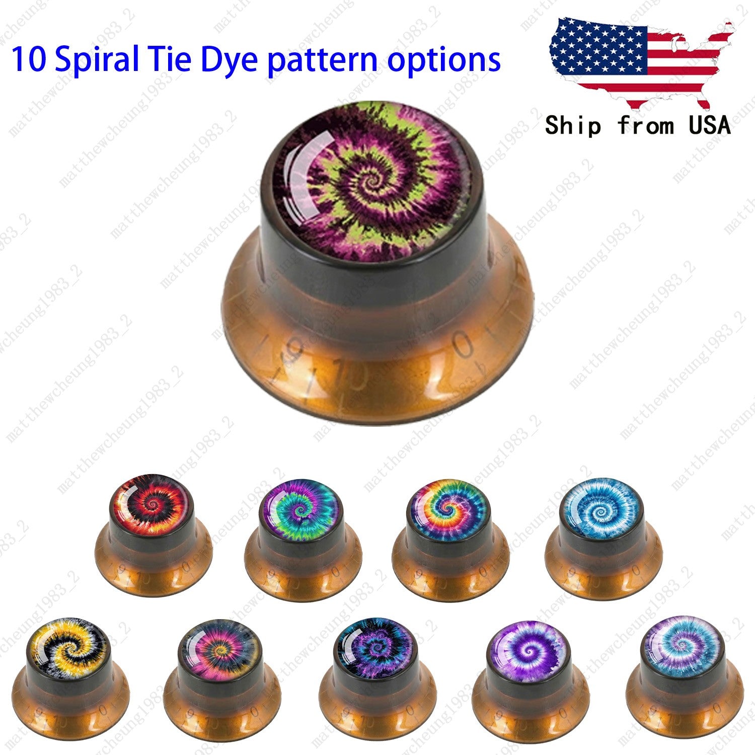 4Pcs Amber Guitar Reflector Knob For Les Paul SG -10 Spiral Tie Dye Style Option