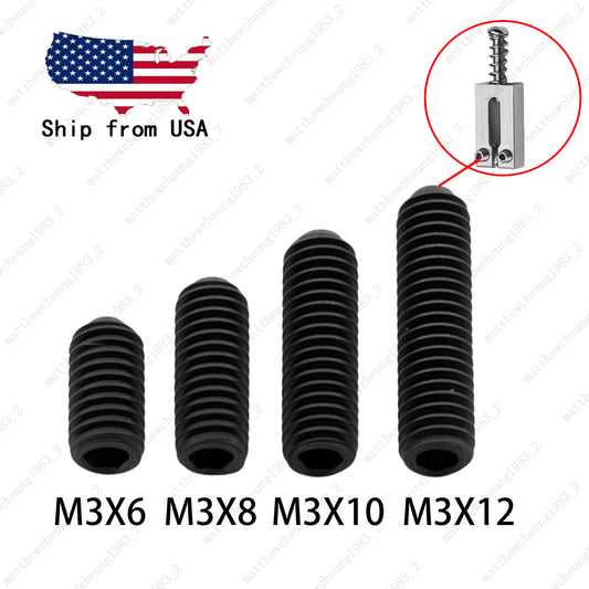 12pcs Black Guitar Bridge Saddle Screws M3x 6/8/10/12mm-Metric Height Adjustment