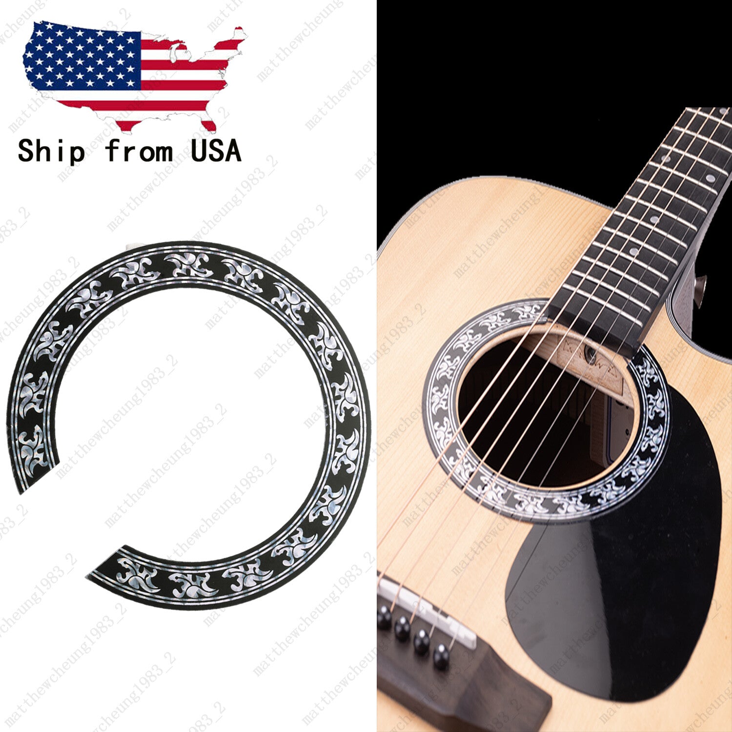 Acoustic Guitar SoundHole ring Decal Sticker self-adhesive for 40"/41" Guitar