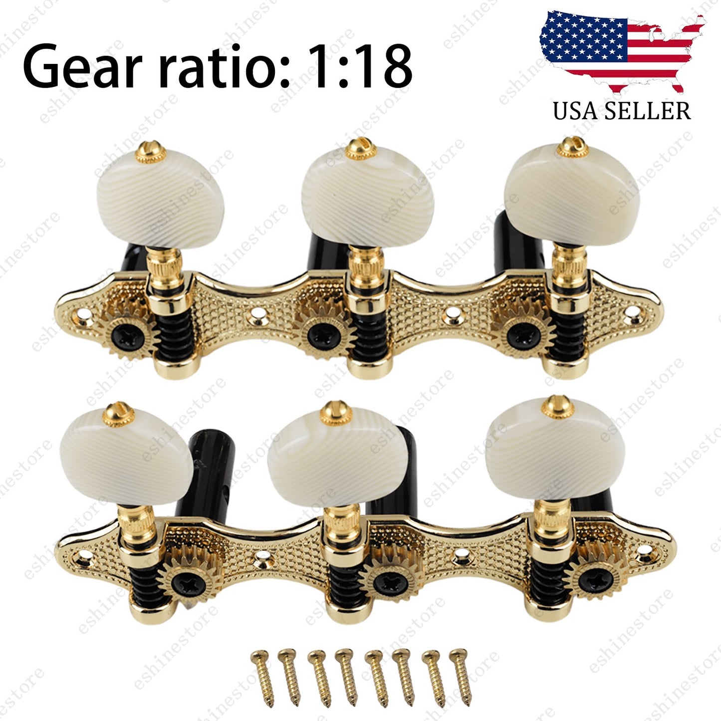 3Left + 3Right Guitar Tuner Machine 1:18 Gear Ratio for Classical Guitar - Gold
