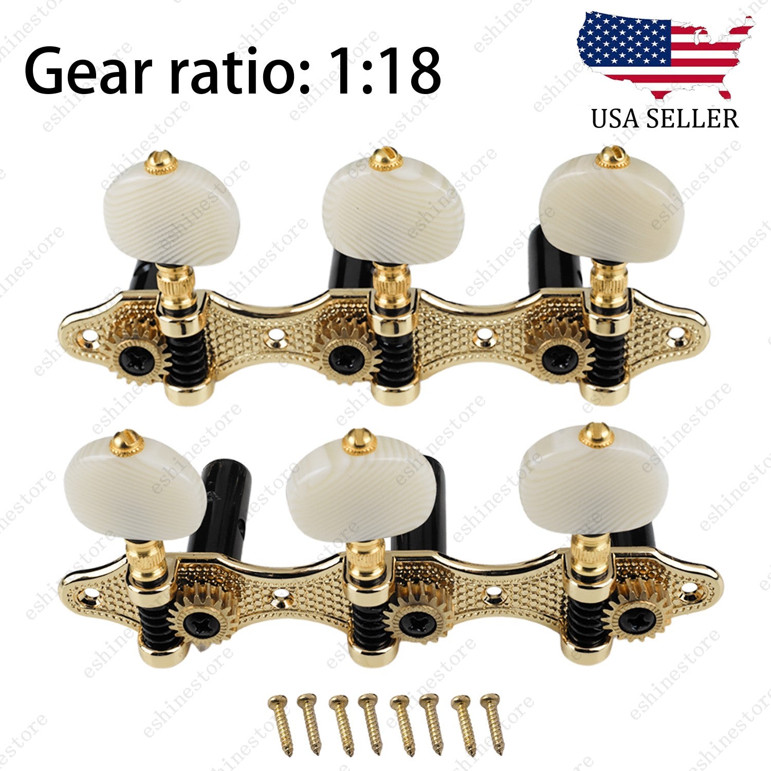 3Left + 3Right Guitar Tuner Machine 1:18 Gear Ratio for Classical Guitar - Gold