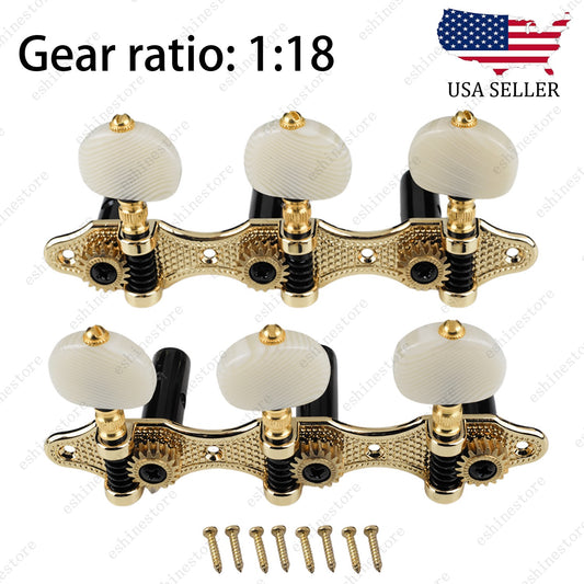 3Left + 3Right Guitar Tuner Machine 1:18 Gear Ratio for Classical Guitar - Gold