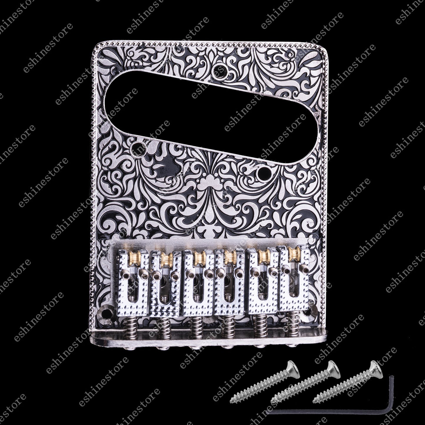 Electric Guitar Bridge 6 String Brass Roller Saddle Carved Plate for Fender Tele