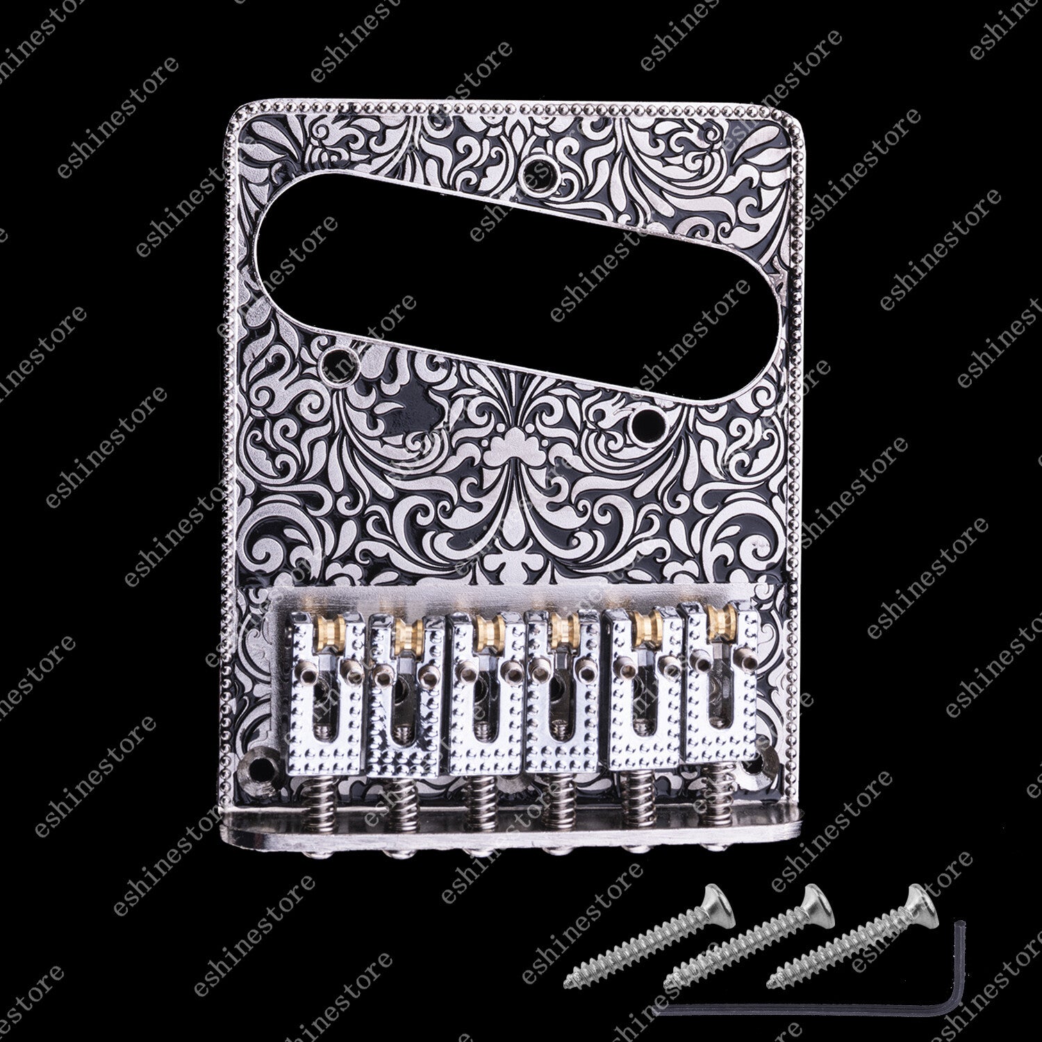 Electric Guitar Bridge 6 String Brass Roller Saddle Carved Plate for Fender Tele