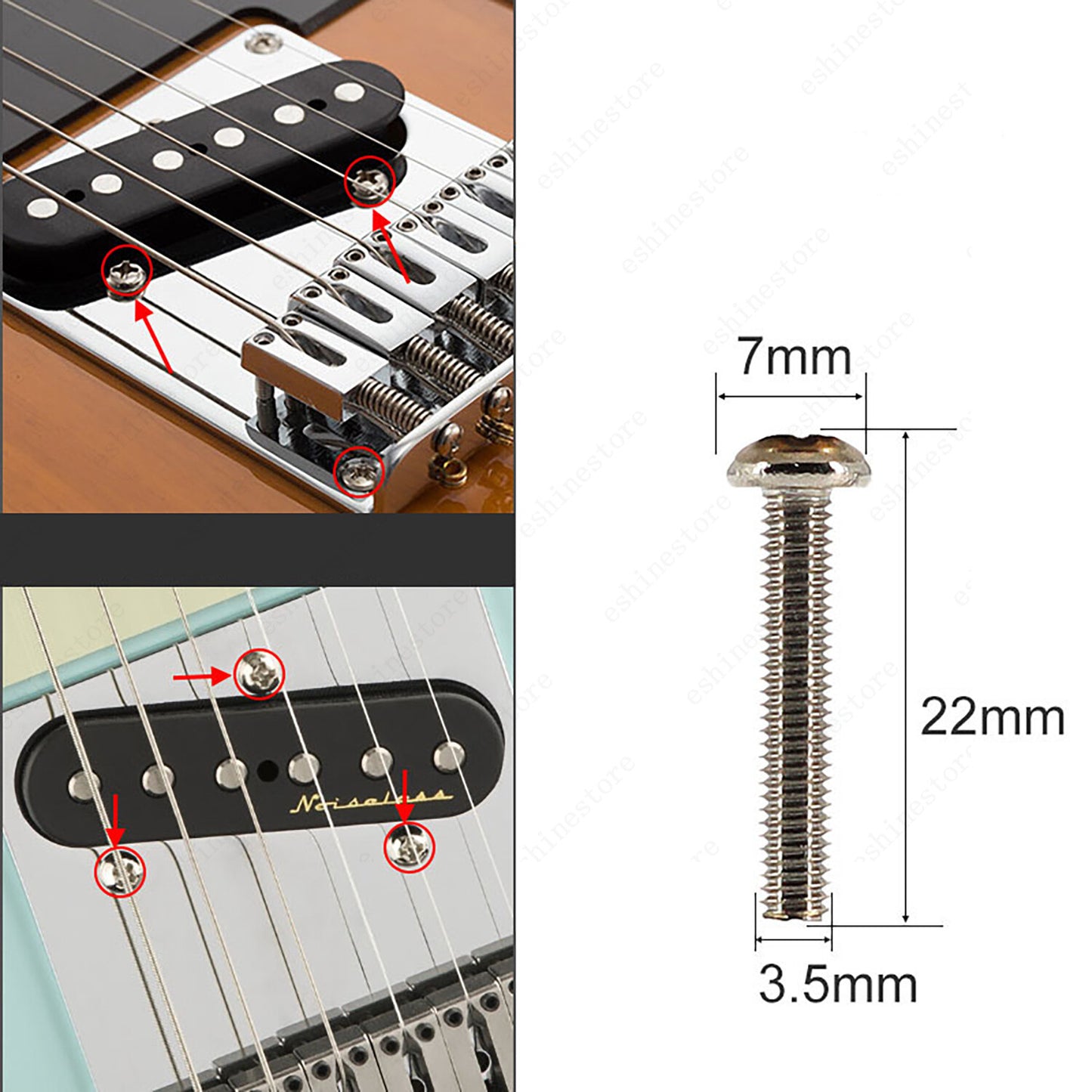 6x Single Coil Pickup Height Adjustment Pan Head Screw & Springs For Strat Tele