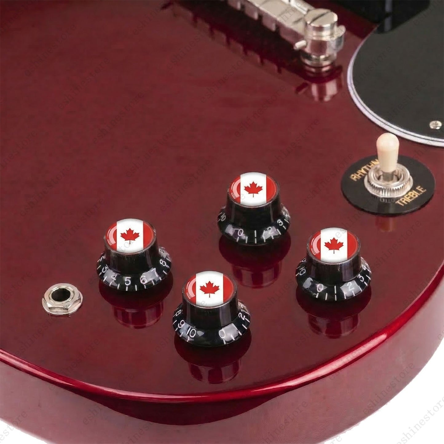 Guitar Reflector Knobs w/ Canada Flag Design Cap Top Hat Knobs for Les Paul SG