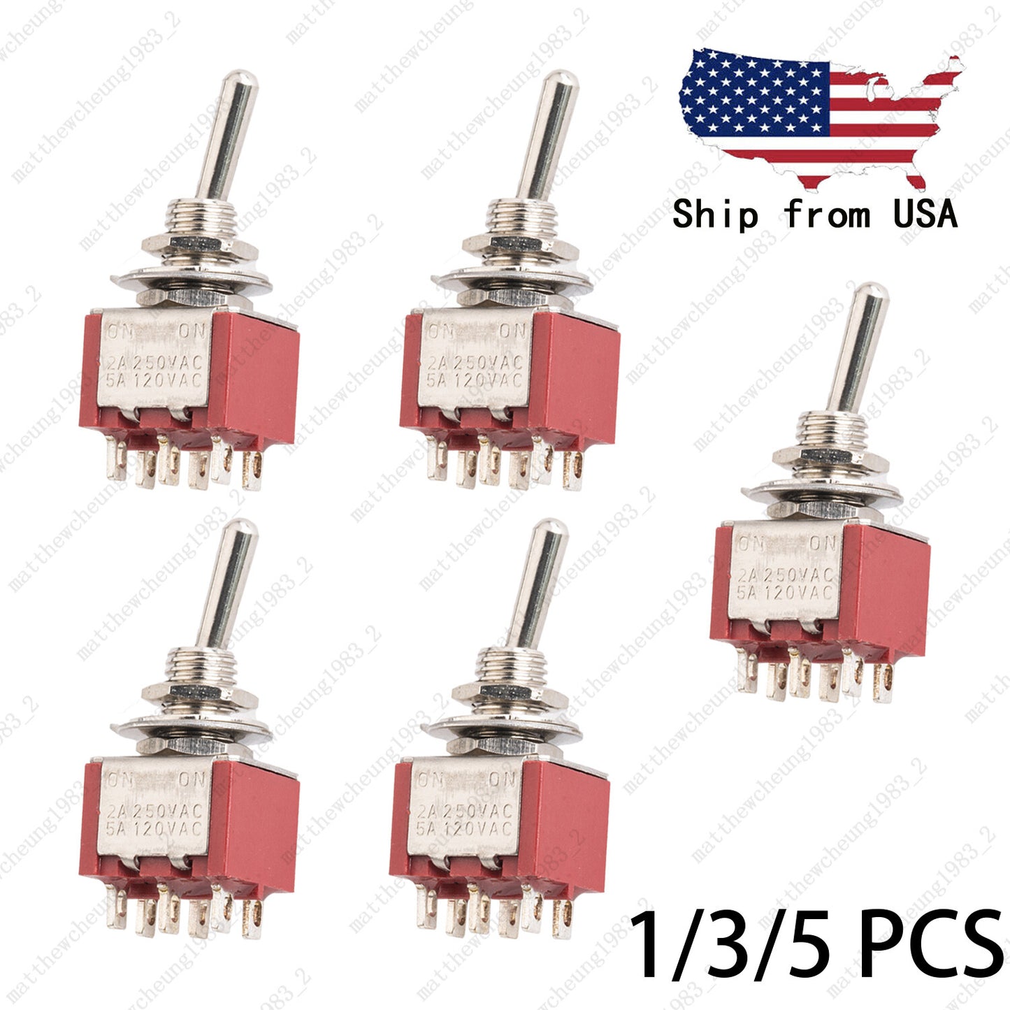 Guitar DPDT Red 2 Way 6 Pin ON ON Guitar Mini Toggle Switch Car/Boat Switches