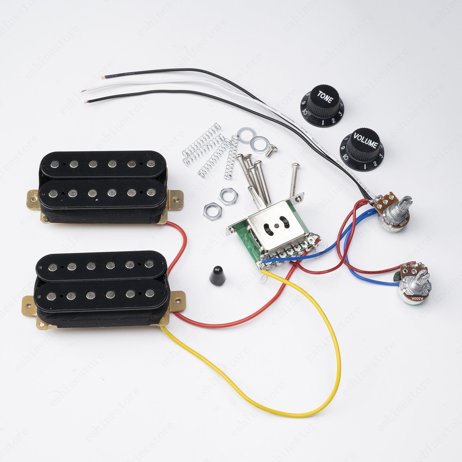 3 Way Guitar HH Pickup Wiring Harness Prewired 1T1V 500K Pots for Start- Black
