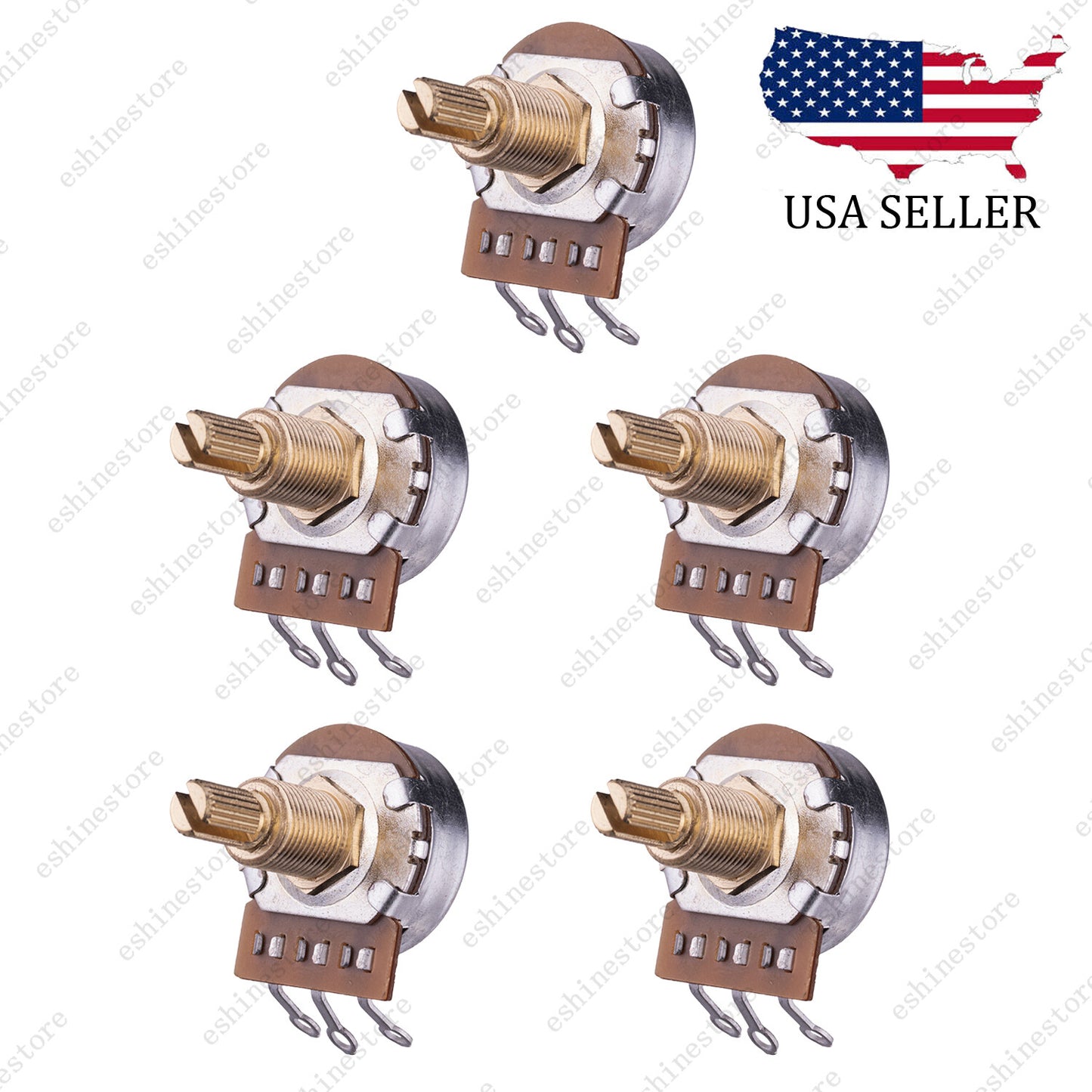 5pcs B250K Guitar Potentiometers Brass 18mm Long Shaft Pot US 24 Spline Fine