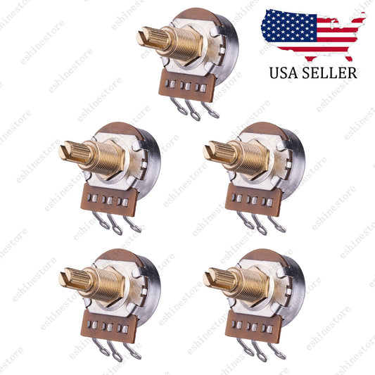 5pcs B250K Guitar Potentiometers Brass 18mm Long Shaft Pot US 24 Spline Fine