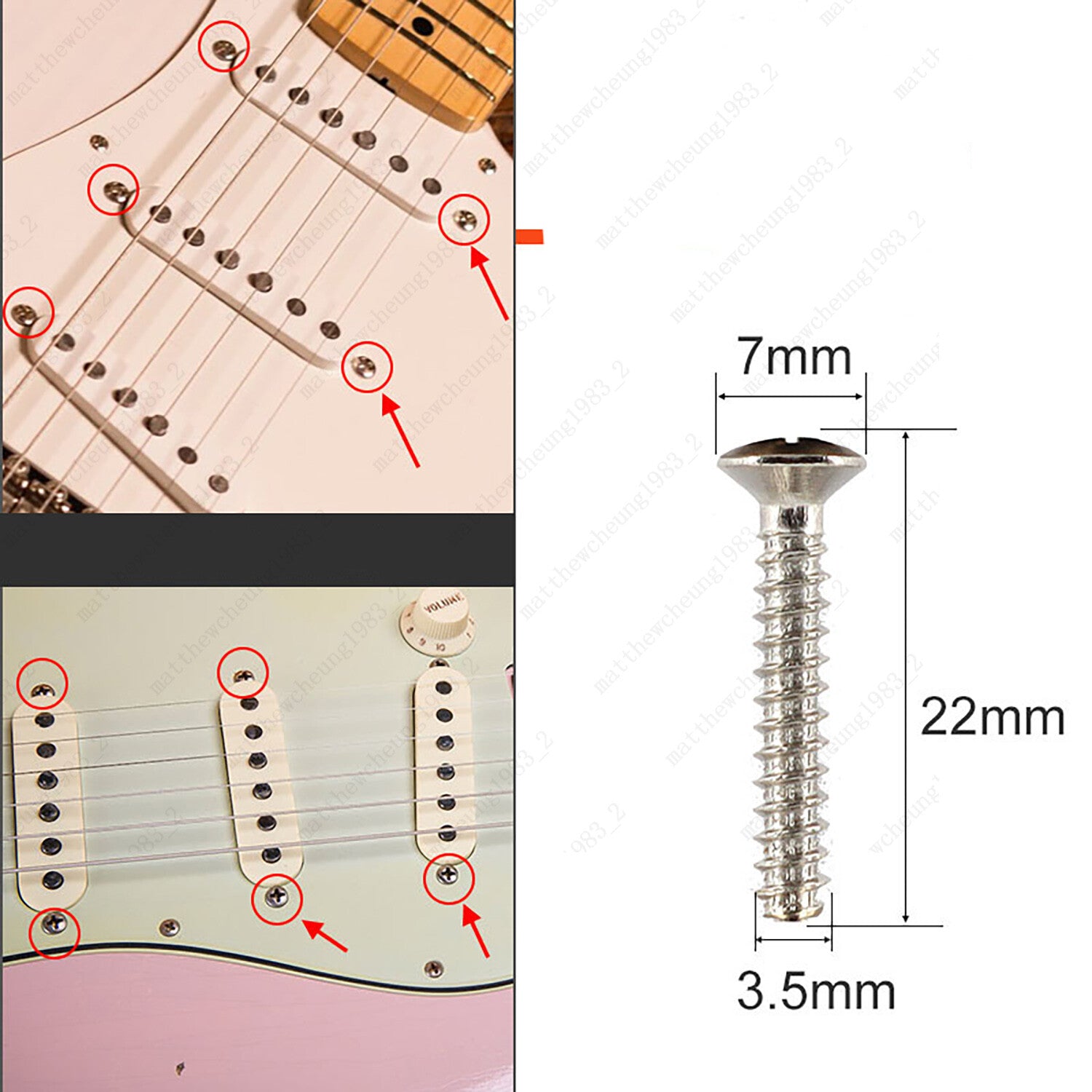 6x Single coil pickup mounting Countersunk Head Screws & Springs MulitColors