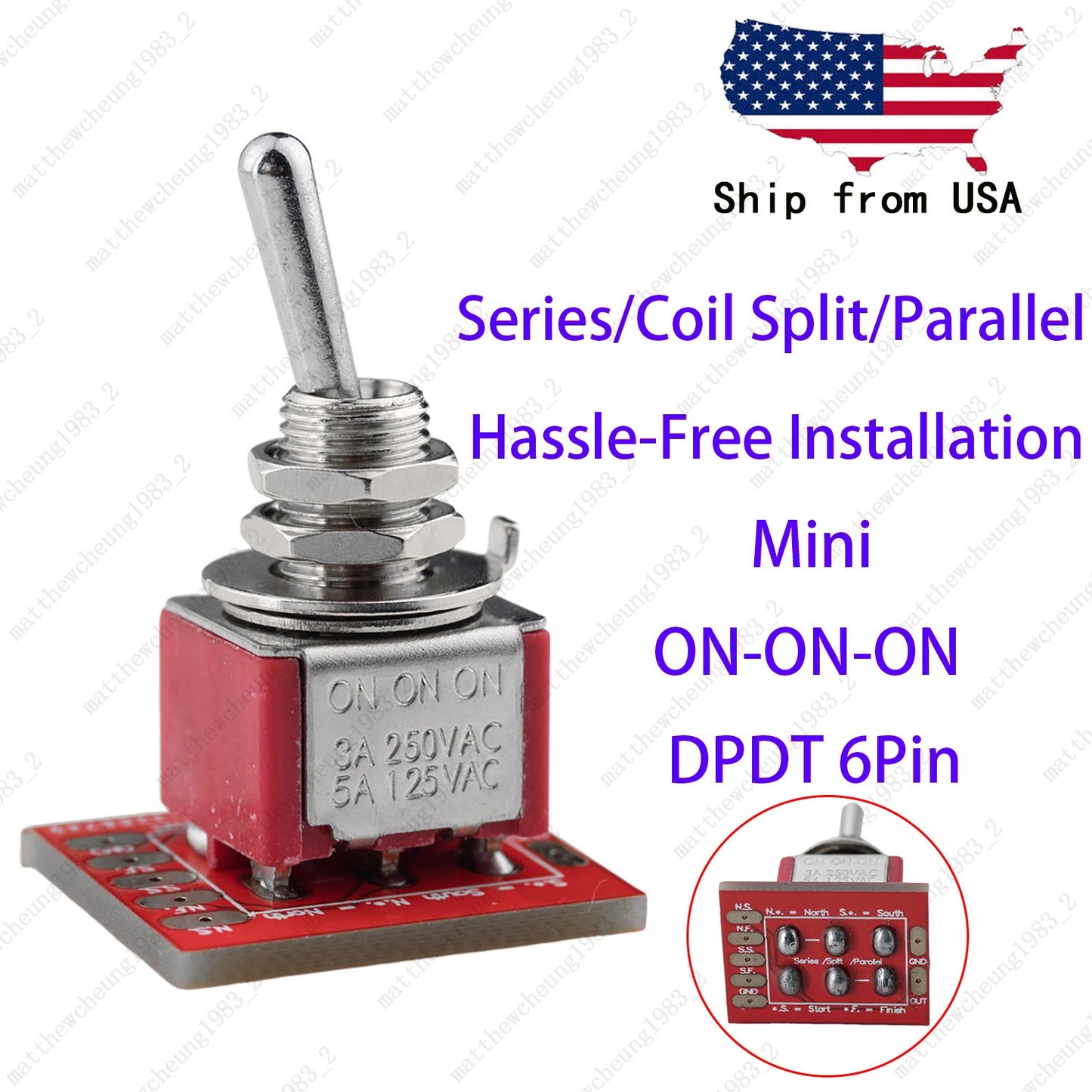 Special Mini Toggle Switch DPDT 3 Way Series/Split/Parallel OnBoard Easy Install