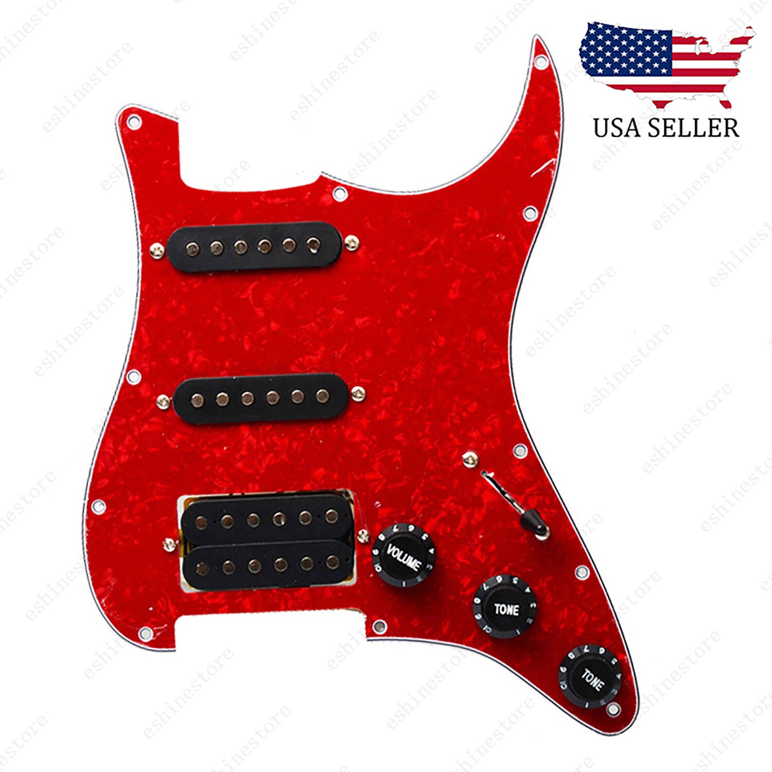 Loaded Strat Pickguard Prewired SSH Pickguard with Ceramic Pickups Red Pearl B
