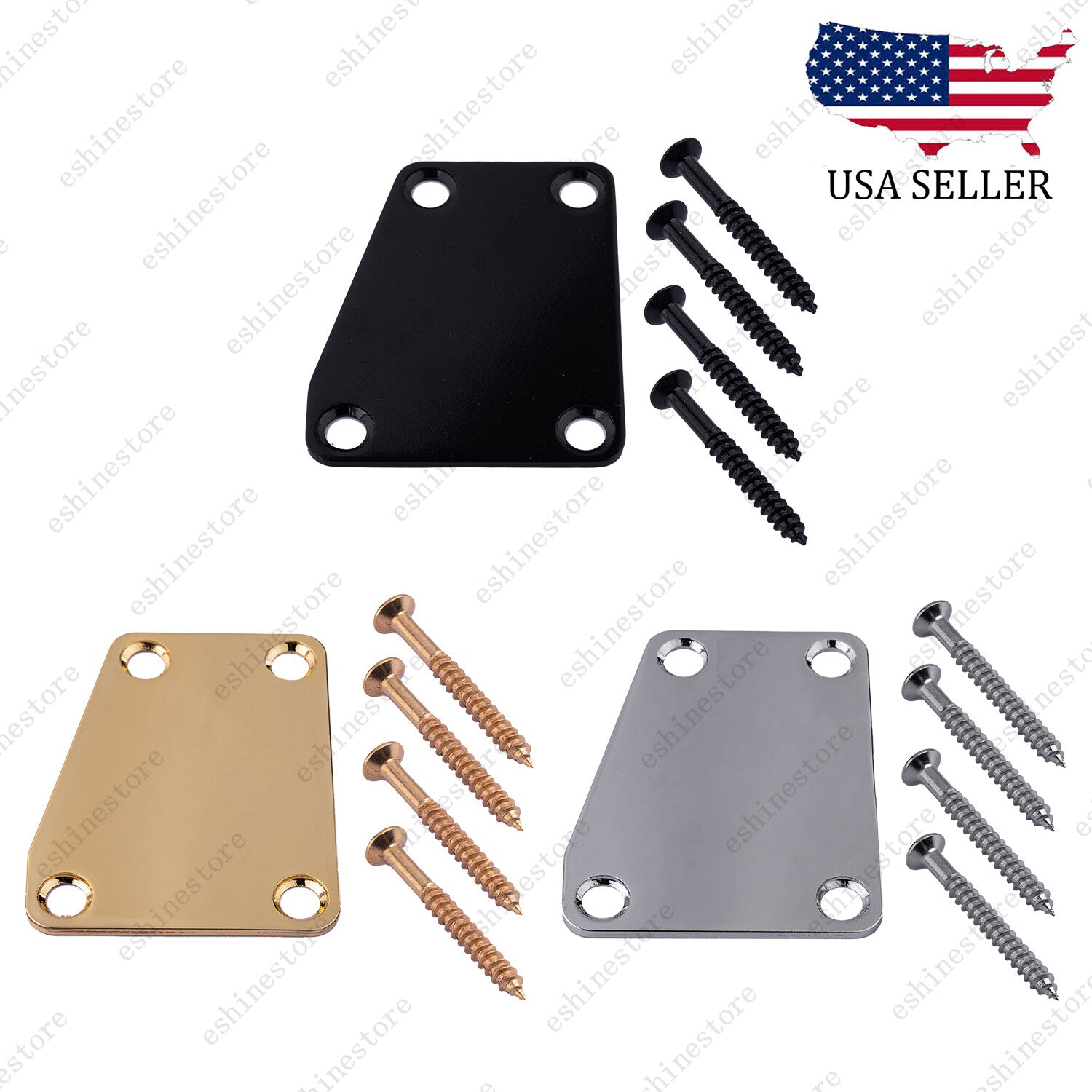 3 Colors Guitar Trapezoid Neck Plate with Screws 4 Hole for Electric Guitar