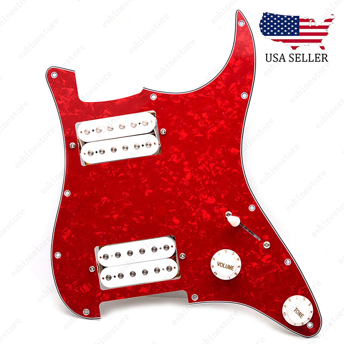 Loaded Strat Pickguard Prewired HH Pickguard with Ceramic Pickups Red Pearl W