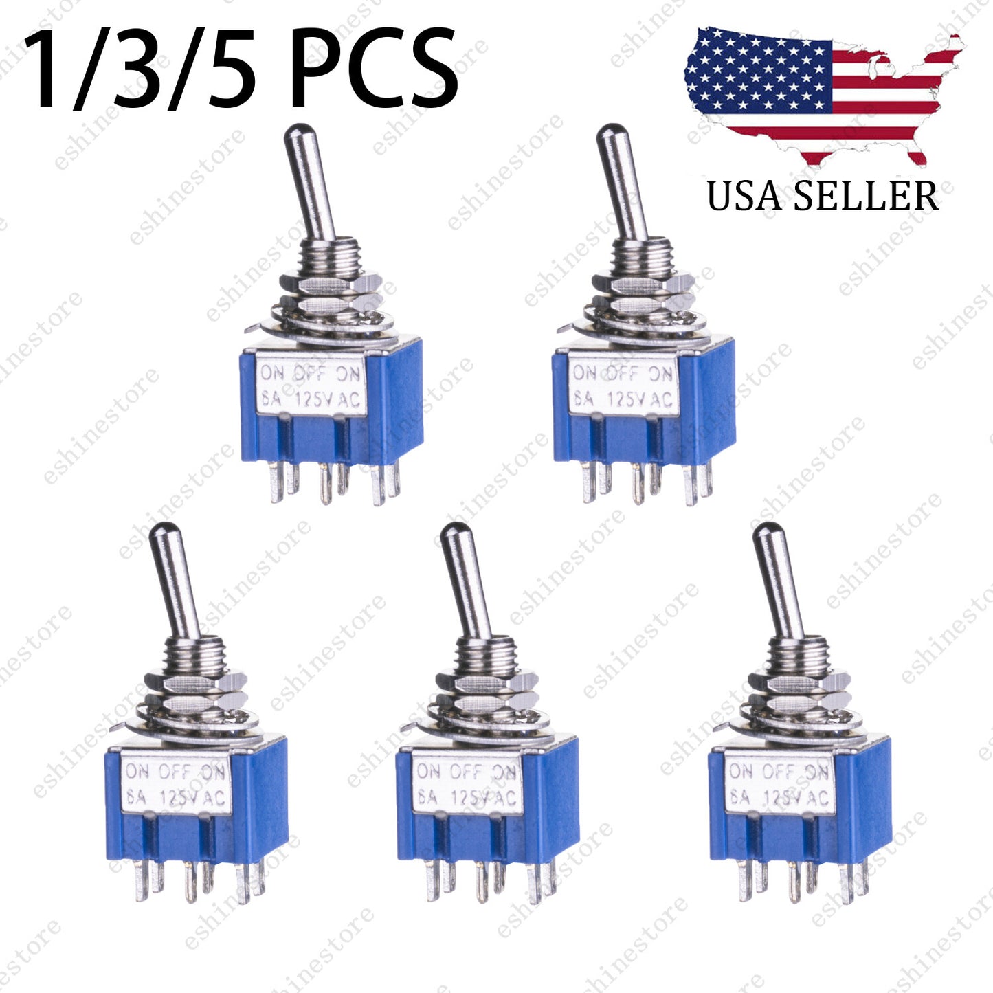 Guitar DPDT Blue 3 Way 6Pin ON OFF ON Guitar Mini Toggle Switch Car/Boat Switche