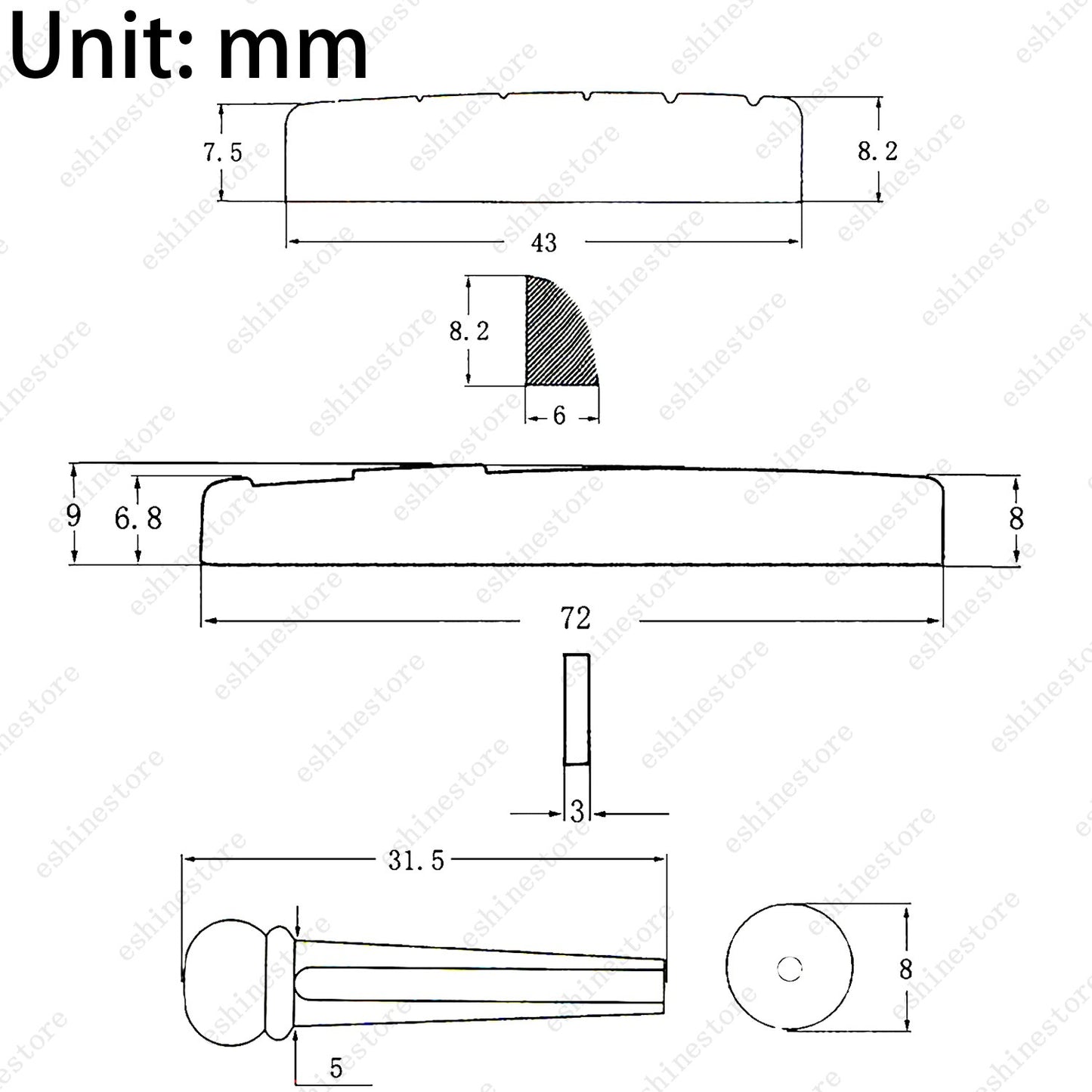 1 set of Plastic 6-String Guitar Nut & Saddle + Bridge Pin for Acoustic Guitar