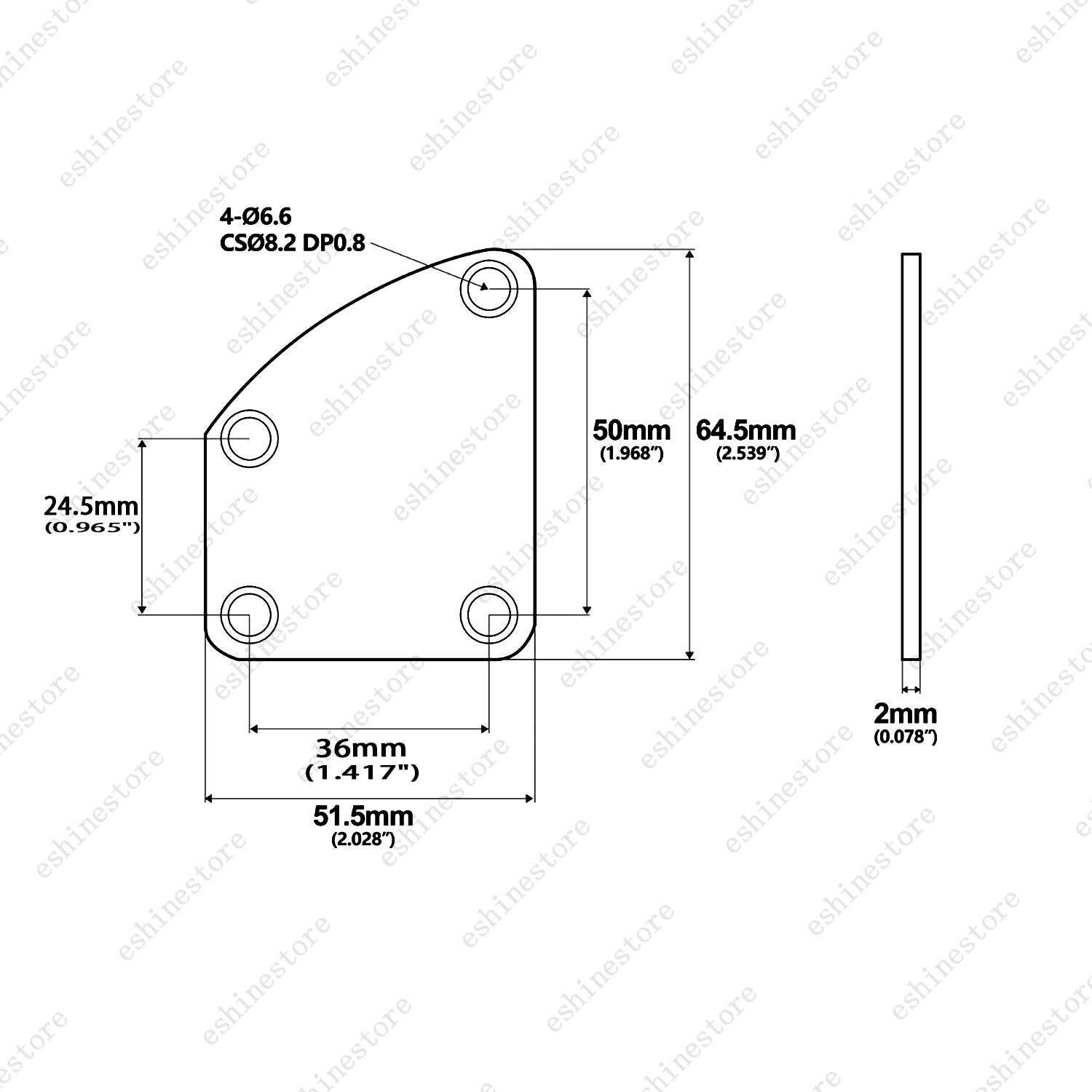 4 Holes Contoured Heel Neck Plate with Screws For Strat Tele Guitar Bass