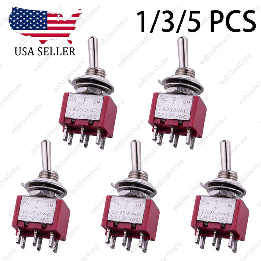 Guitar DPDT Red 3 Way 6 Pin ON OFF ON  Electric Guitar Mini Toggle Switches