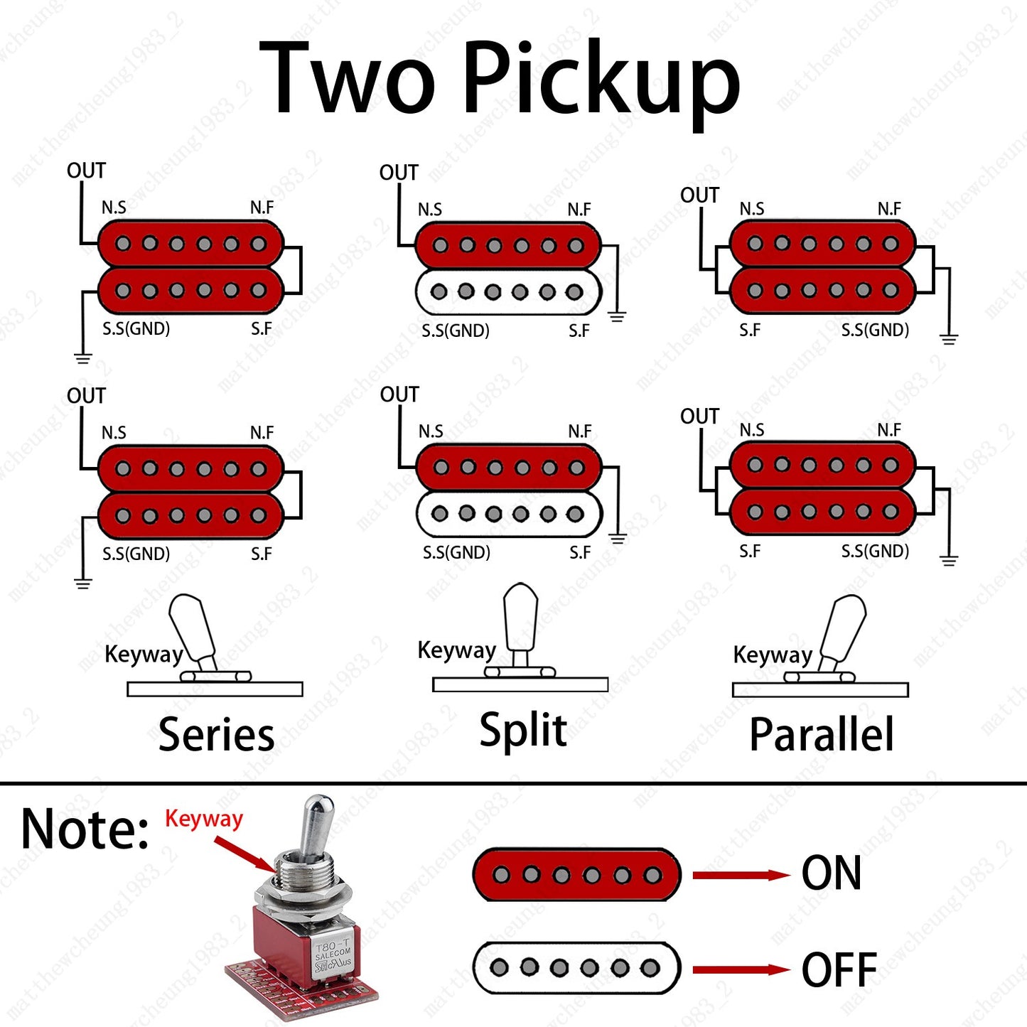 Special Fat Bat Toggle Switch DPDT Onboard 3 Way For Series/Split/Parallel